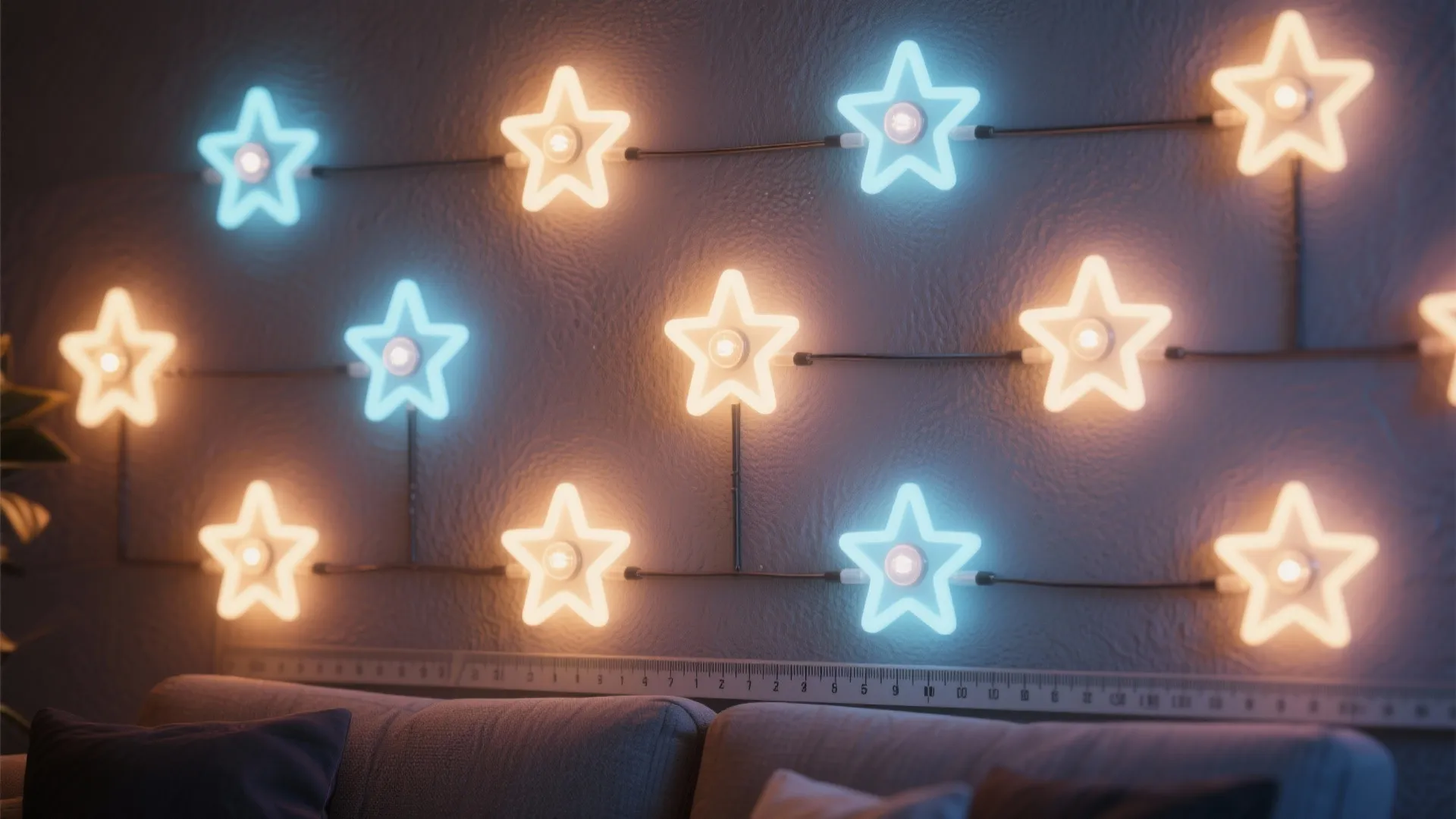 1. LED Star Cluster Above the Sofa