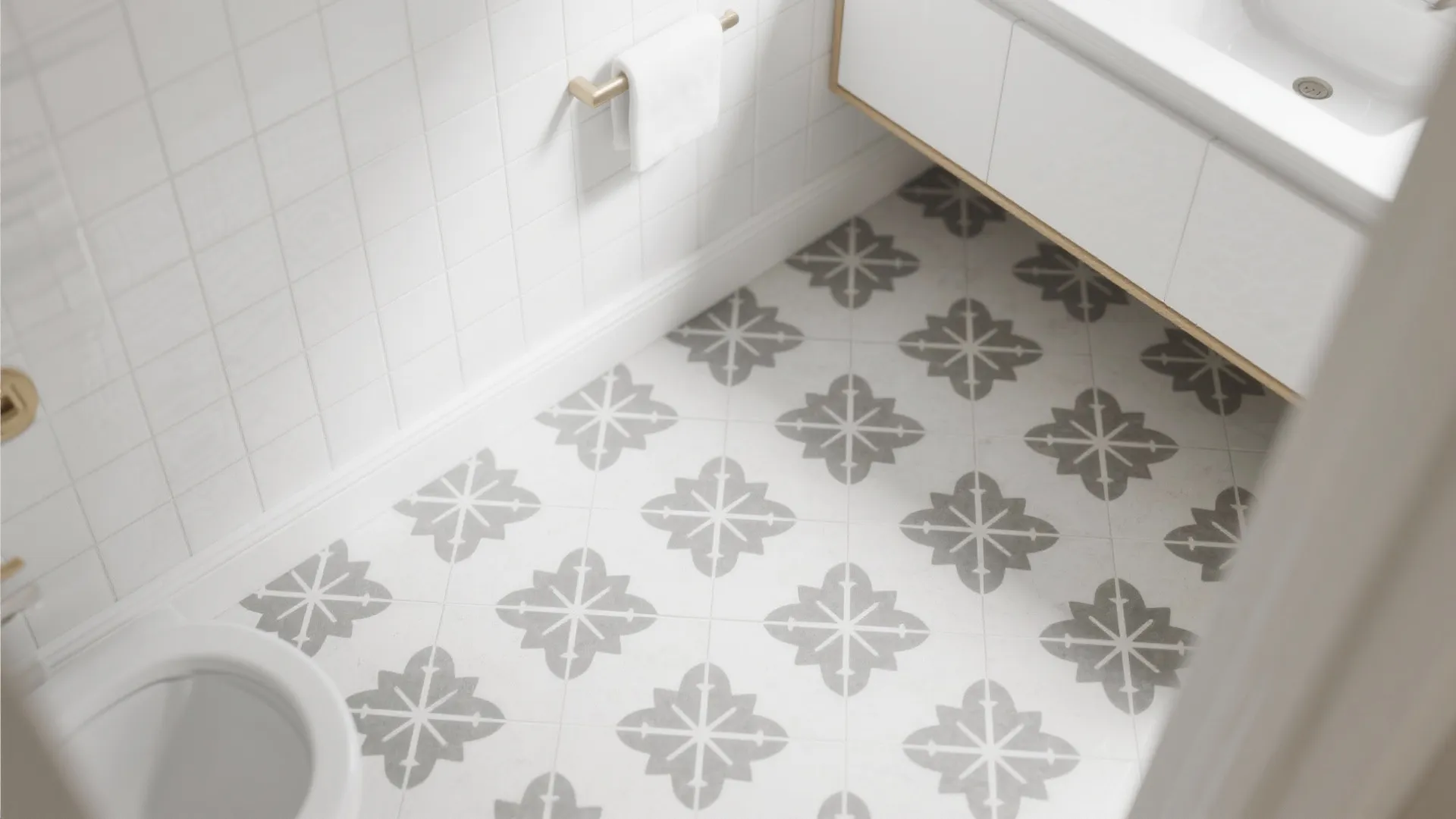 Patterned cement tiles on the floor (star-and-cross)