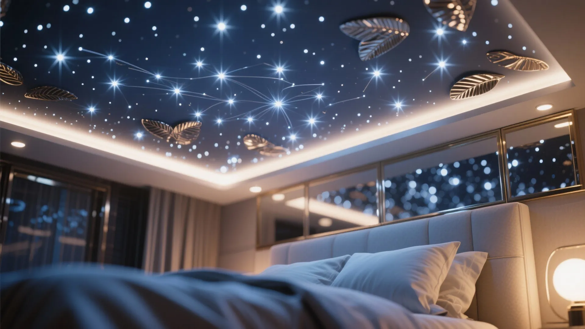 5. Starry ceilings, mirrored accents, or subtle metallics