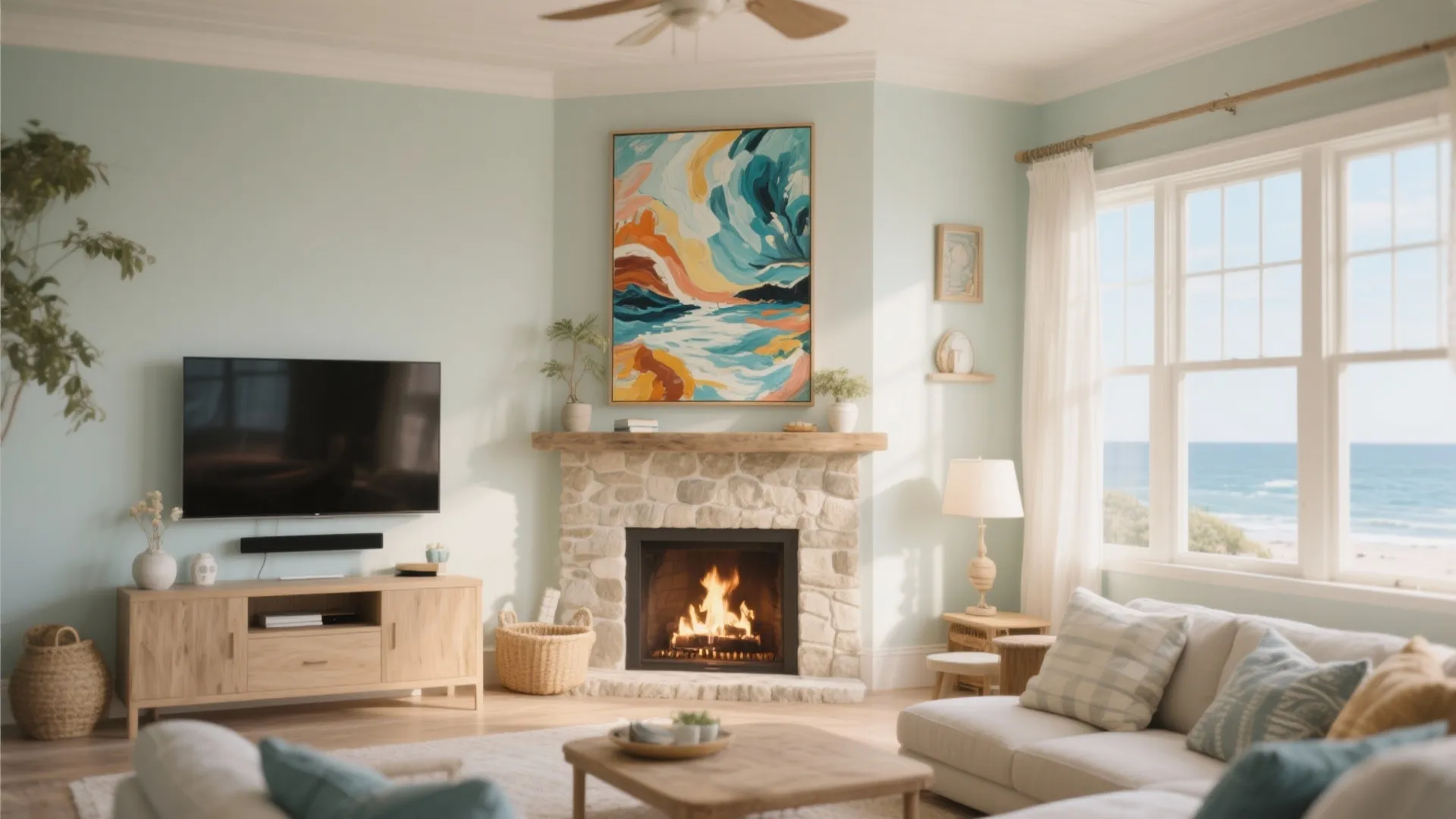 8. Statement Artwork Above Fireplace