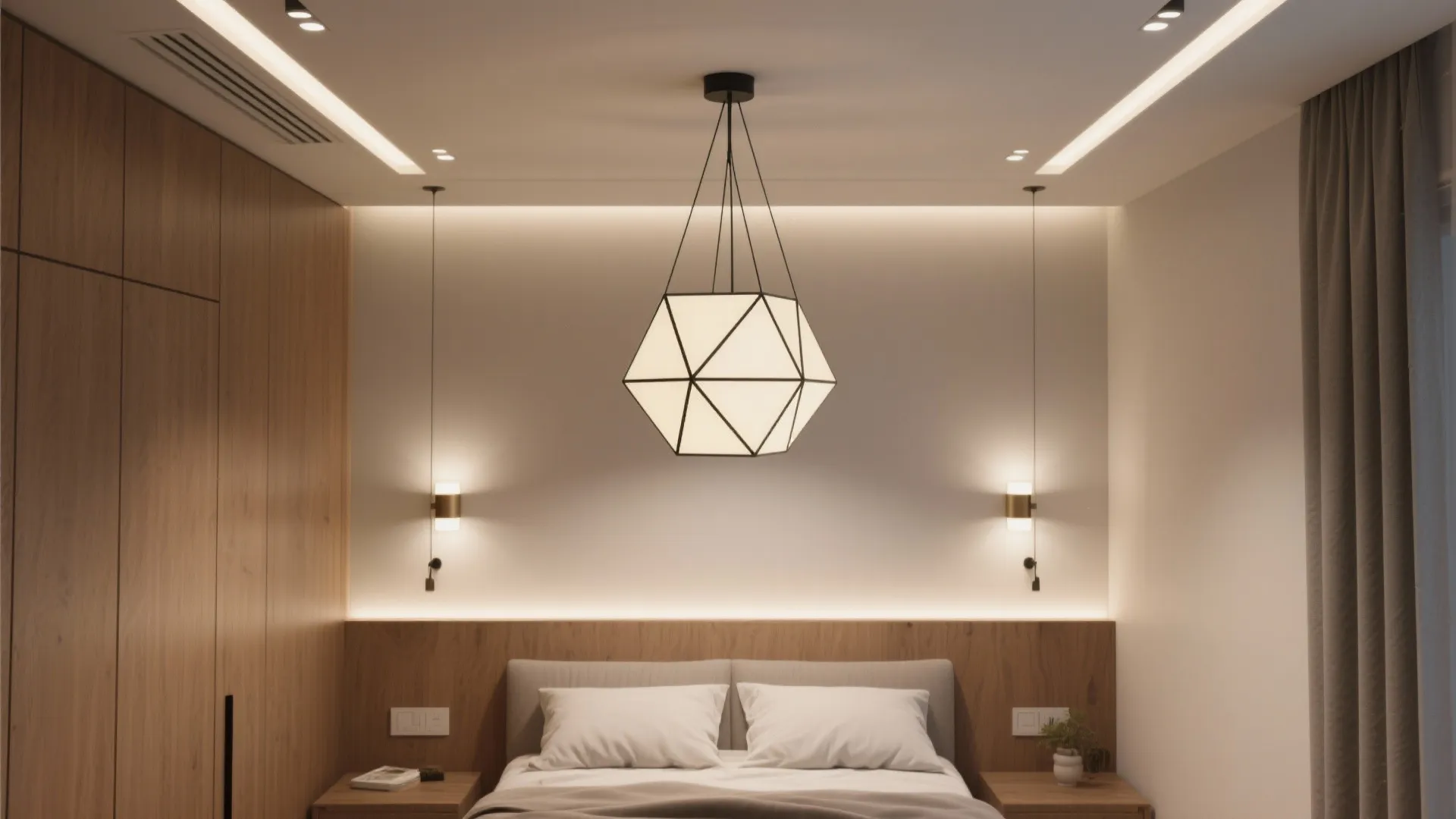 1. Layered lighting with a statement ceiling fixture
