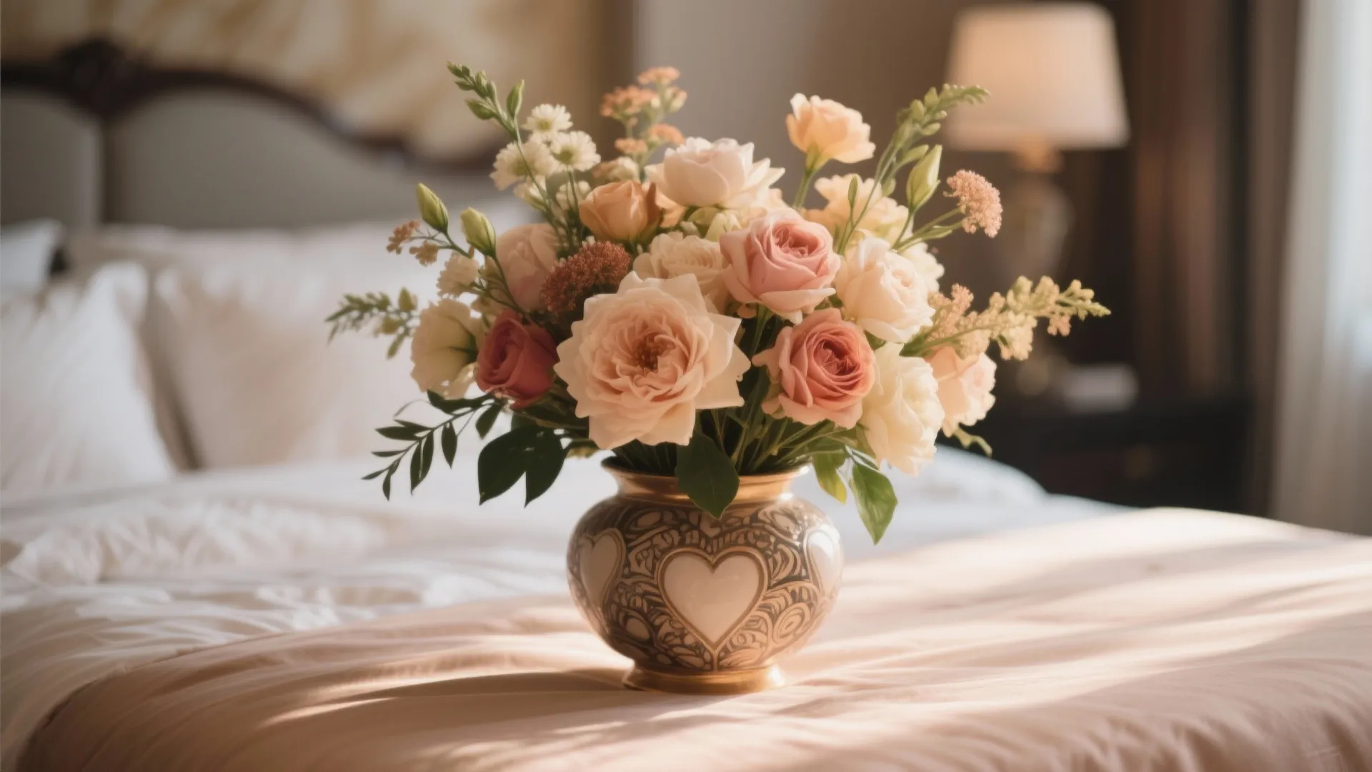 Romantic floral centerpiece in a designer vase