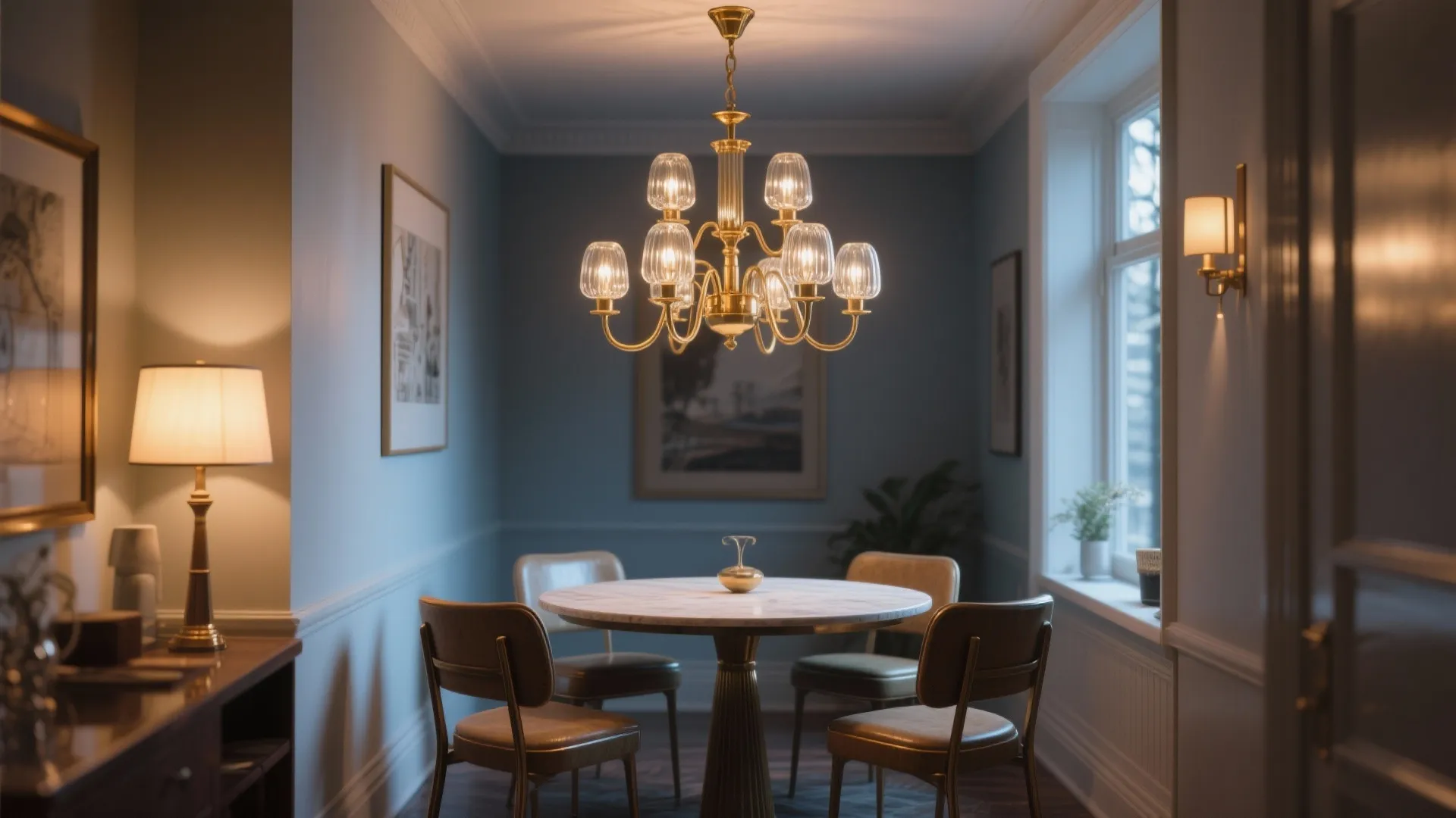 2. Statement Chandeliers with Scaled Furniture