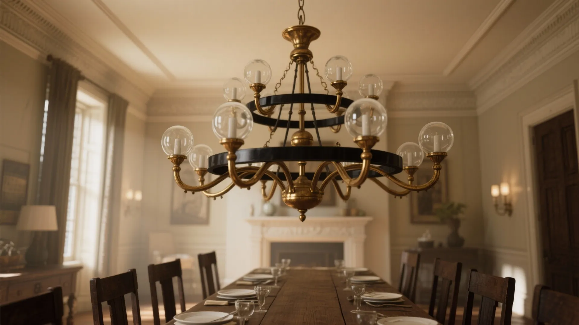 3. Statement chandelier with mixed materials