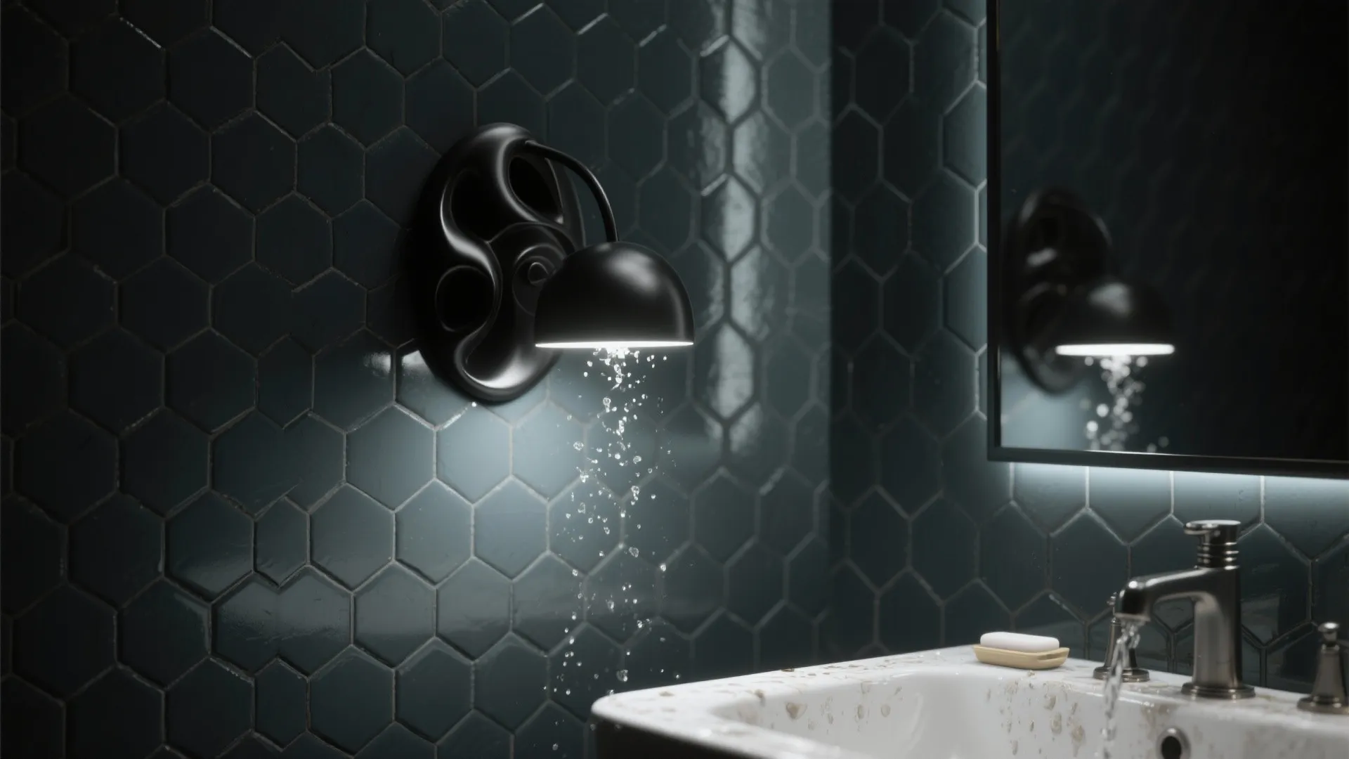 4. Statement Sconce With Dark Tile