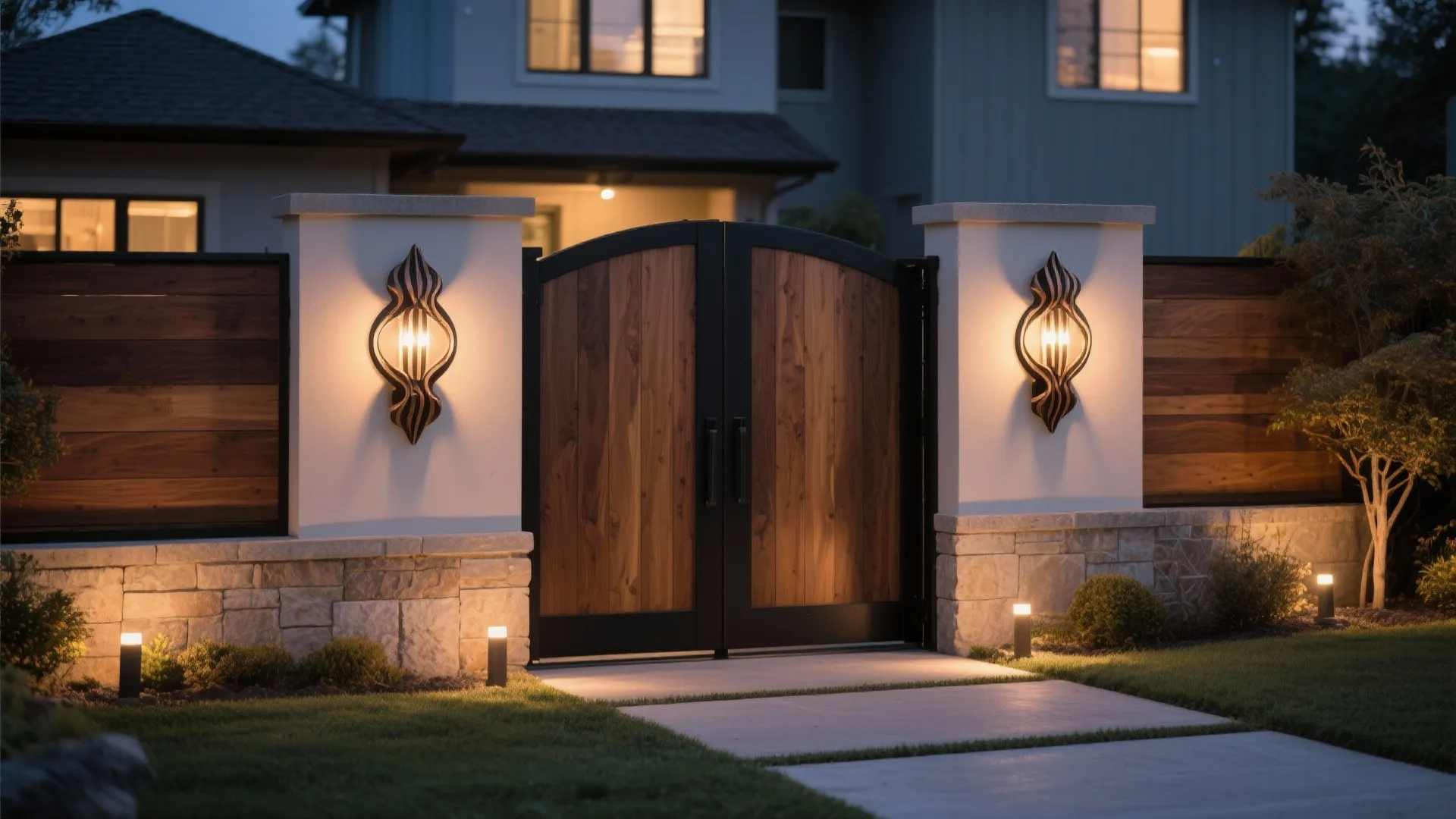 Statement sconces as focal markers at entry points