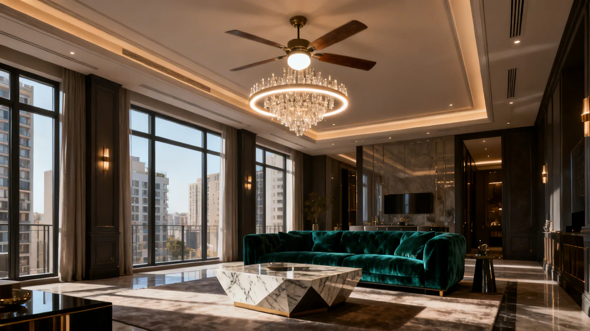 3. Statement fan with layered light elements