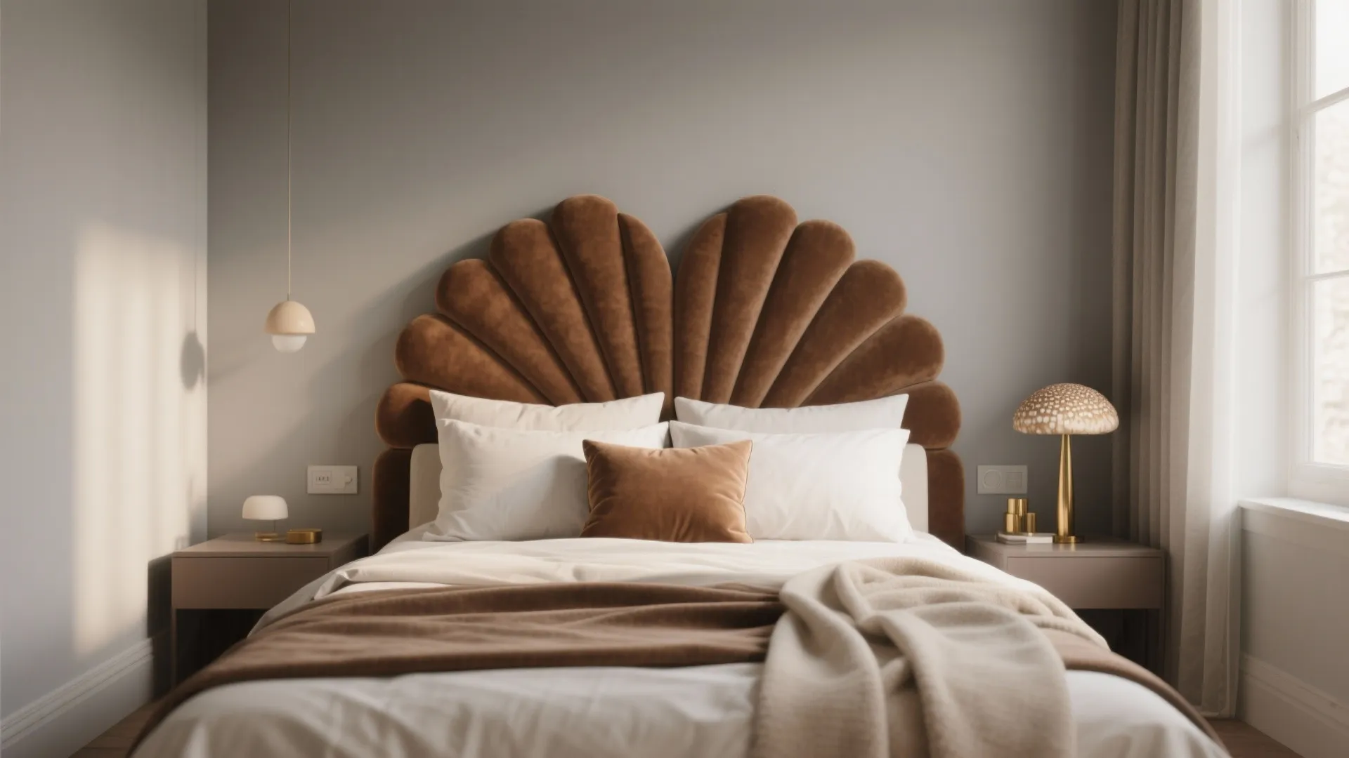 1. Layered Neutrals with a Statement Headboard