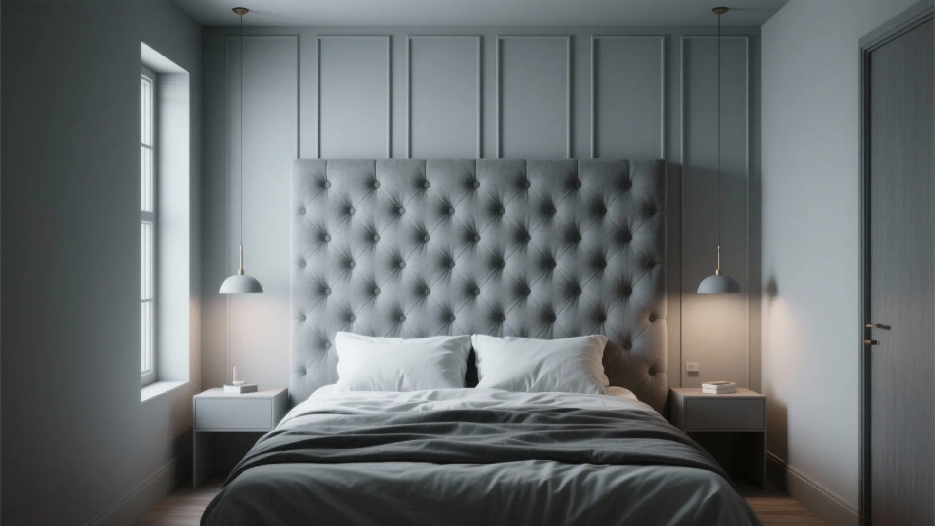 5. Statement Headboard with Minimal Surroundings