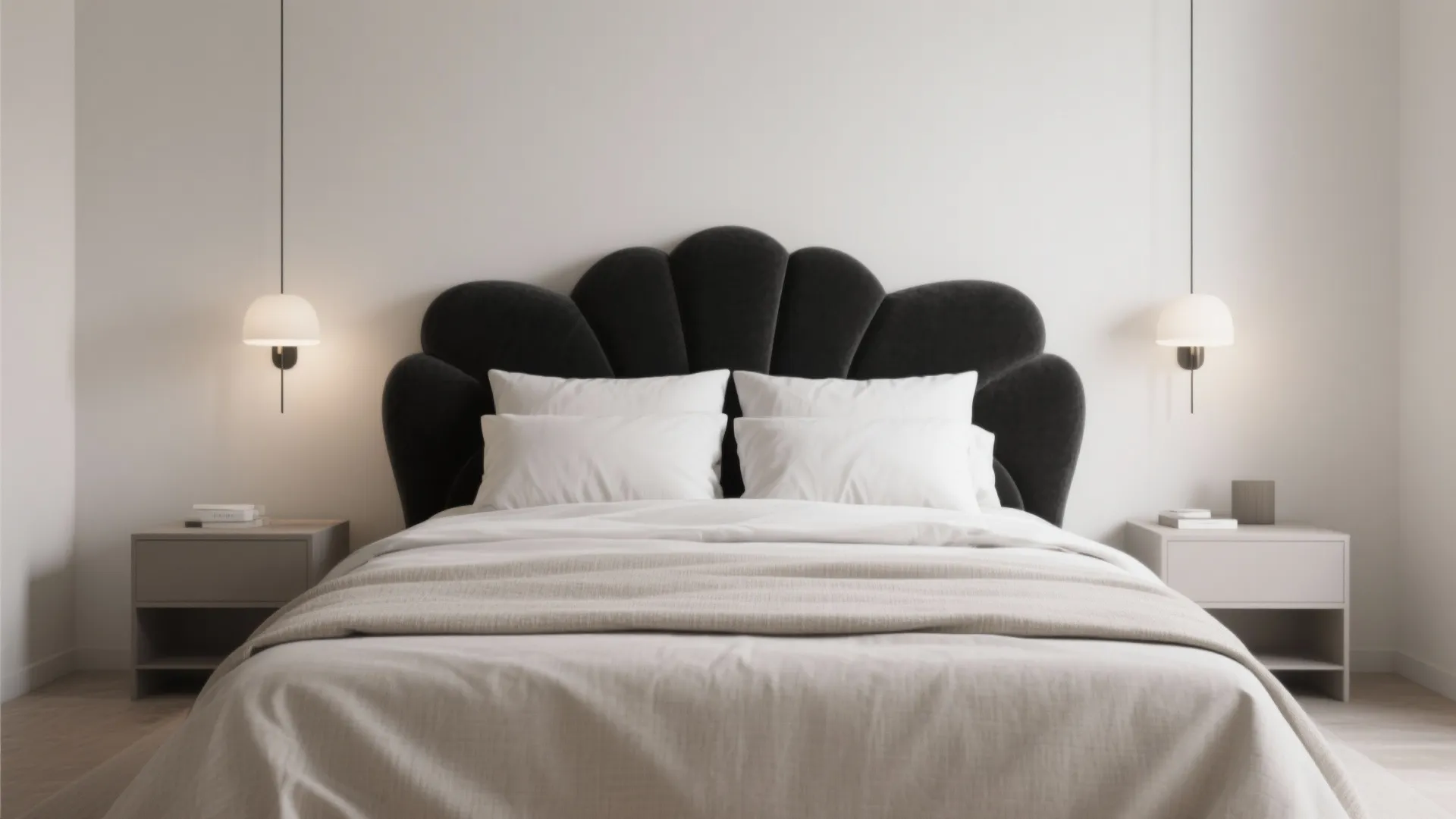 5. Statement headboard and minimal accessories