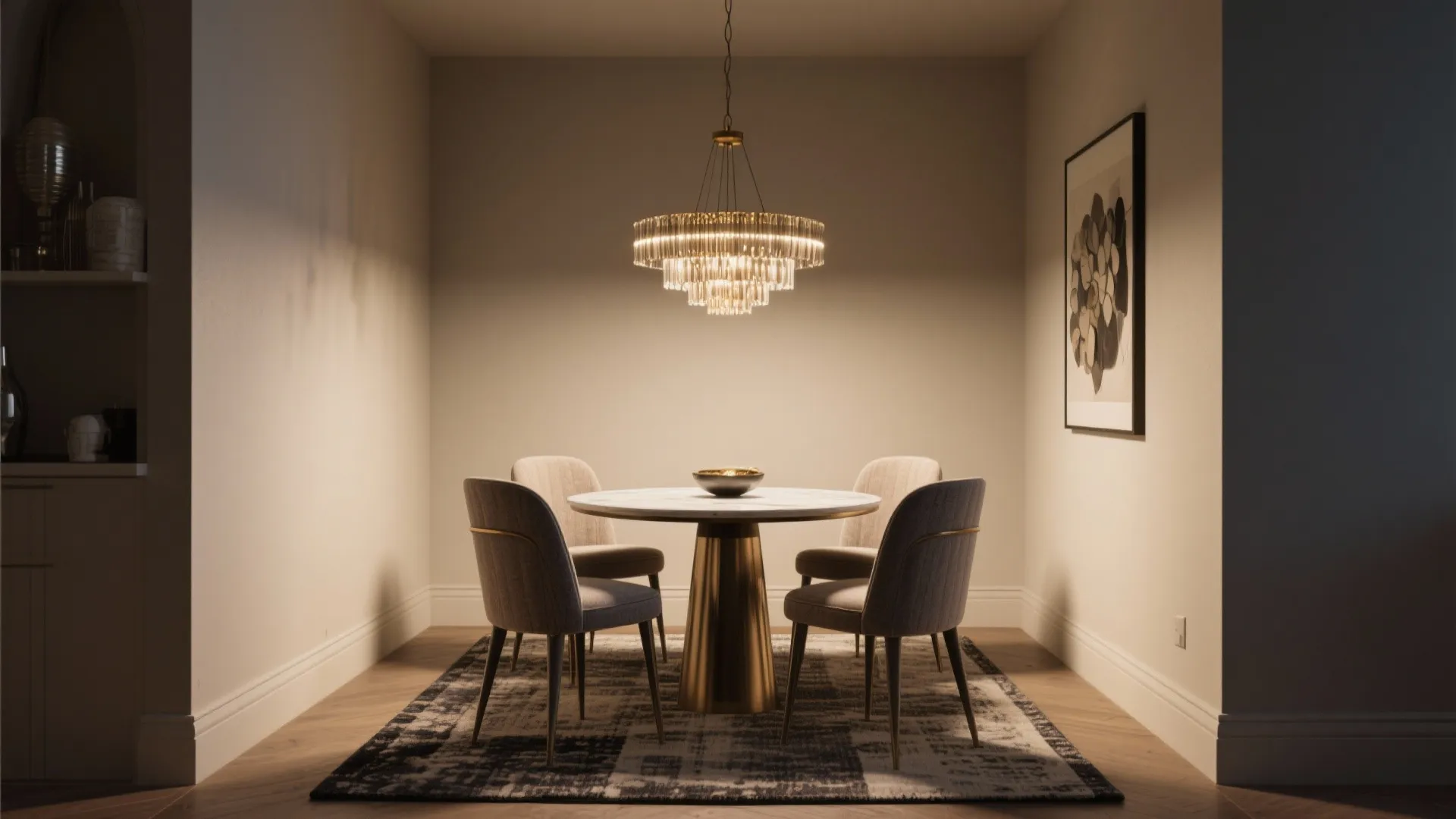 4. Statement Lighting and Scaled Rugs