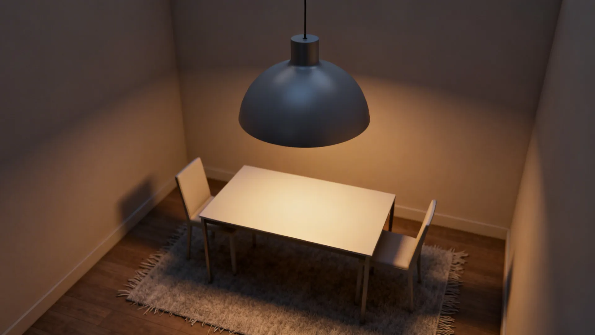 Close-up of a well-proportioned pendant light above a small dining nook