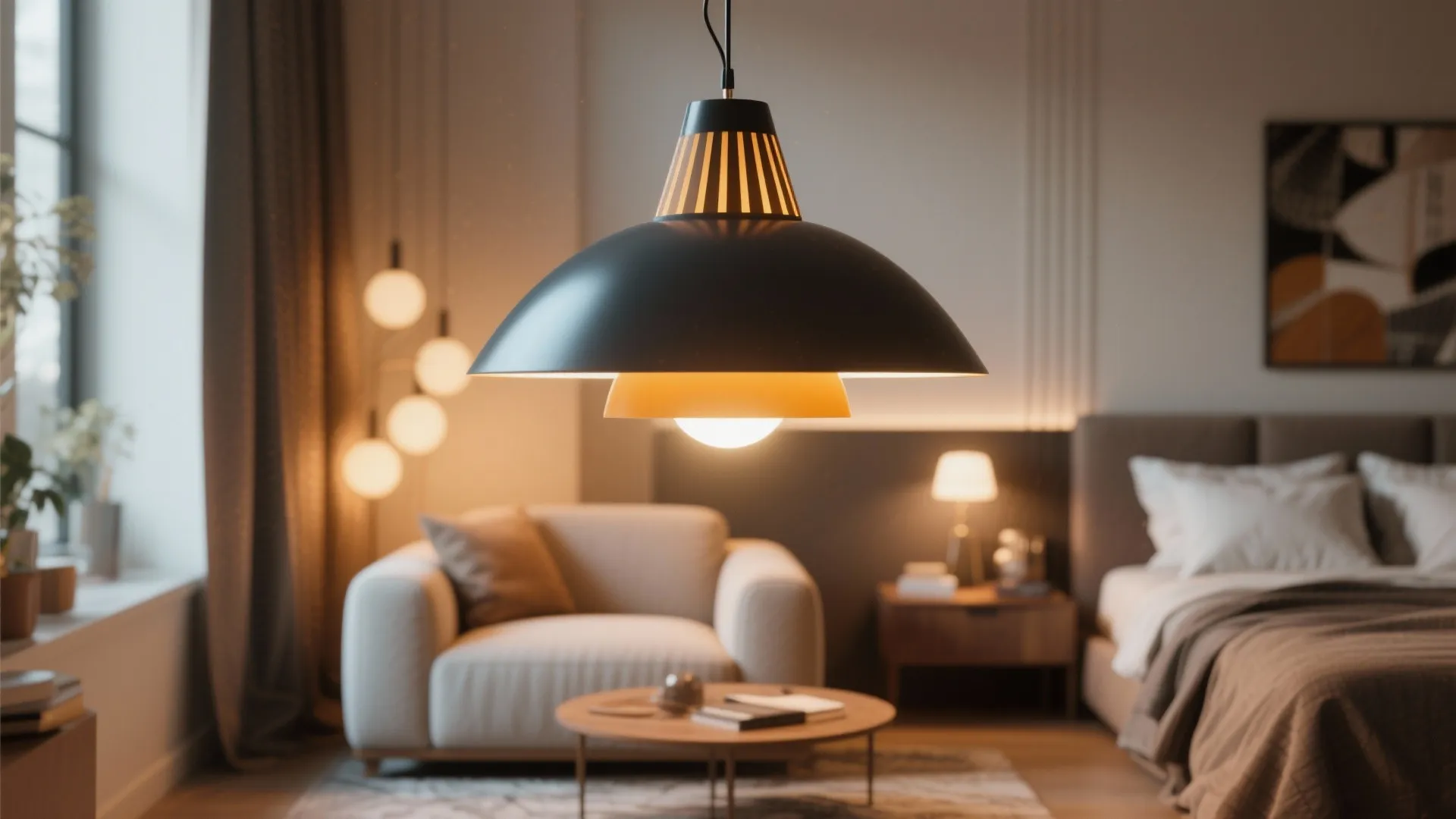 9. Statement Lighting Over the Sofa