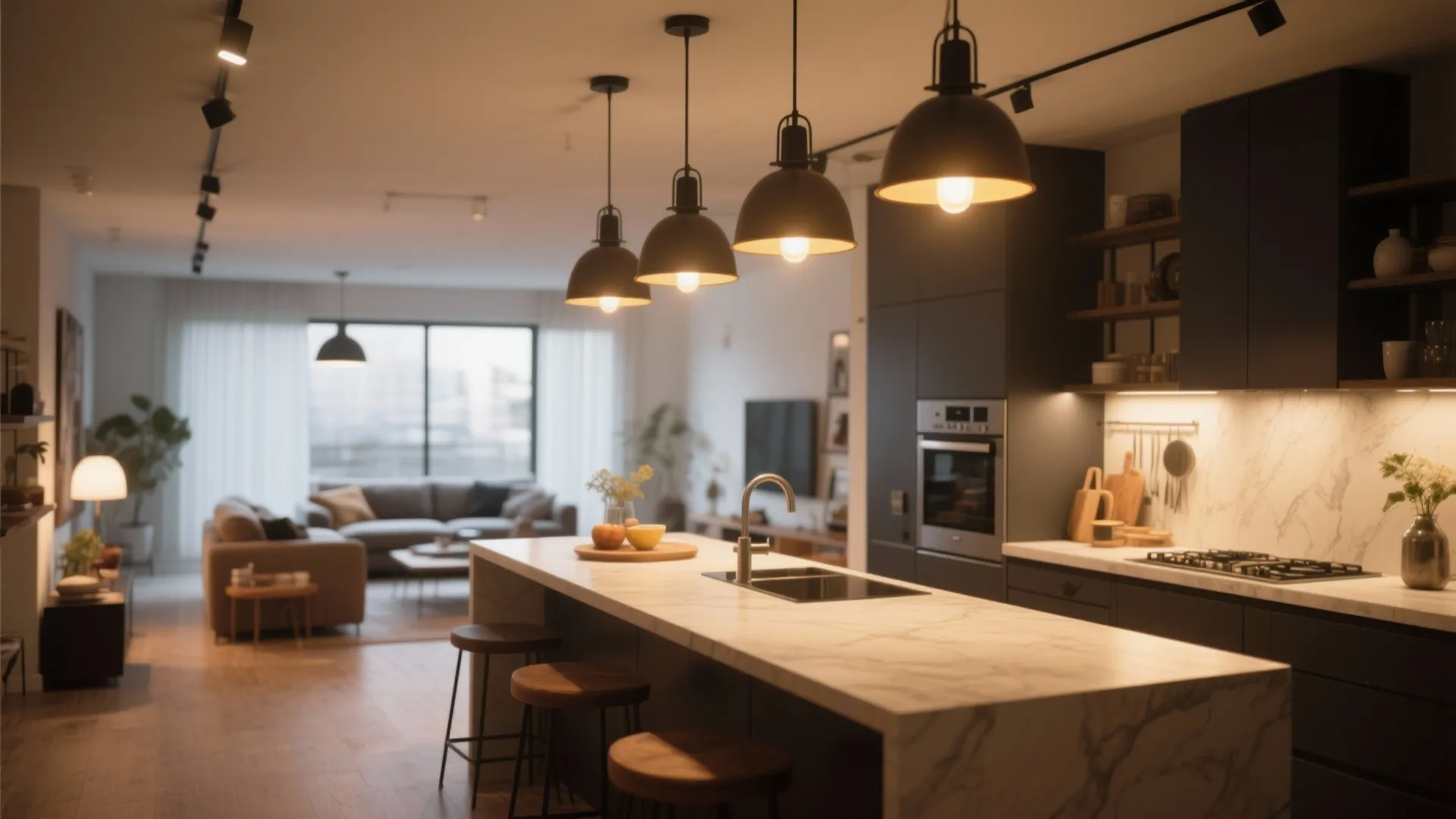 5. Statement Lighting Bridges the Zones