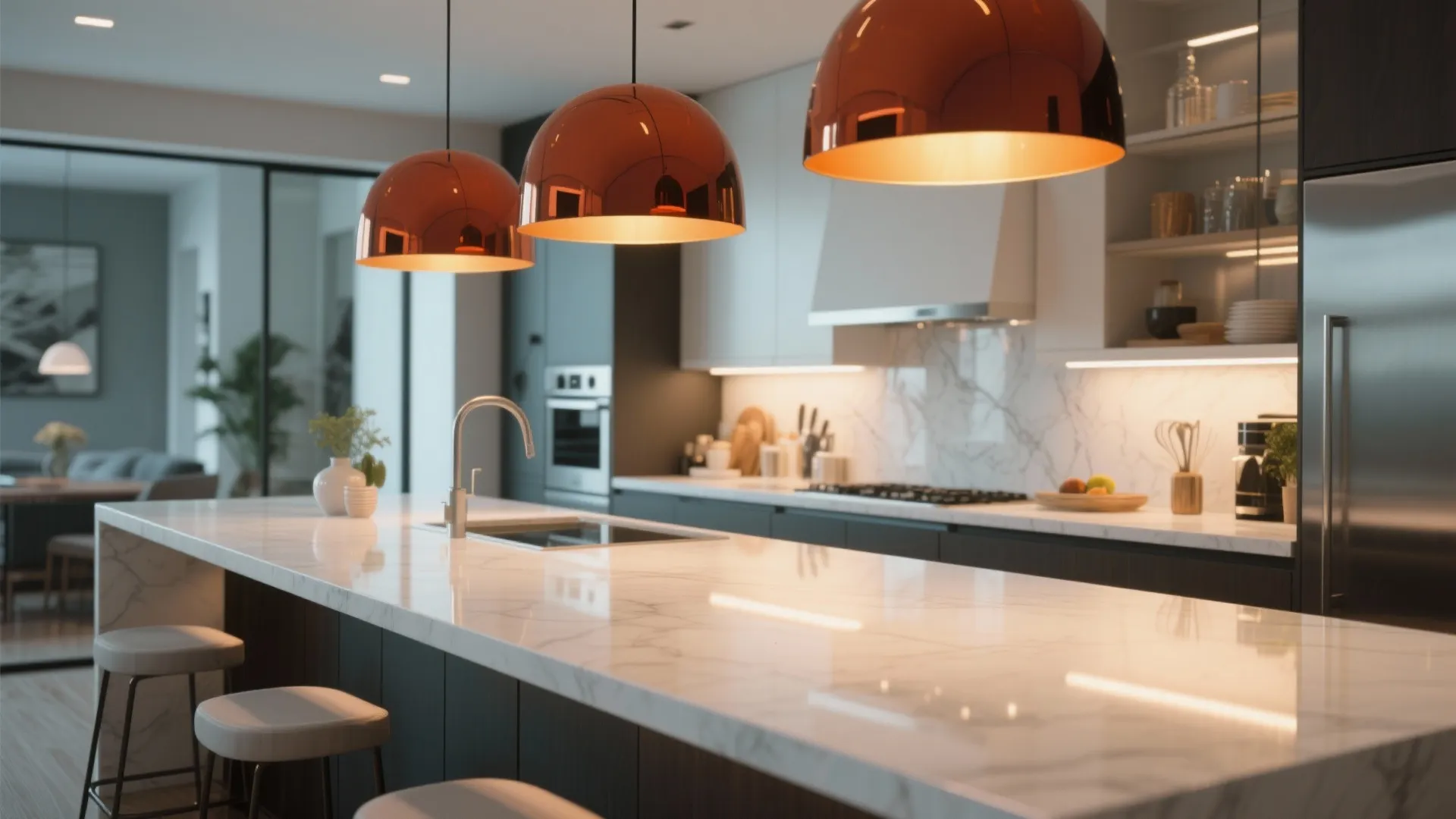 7. Statement Lighting Over White Counters