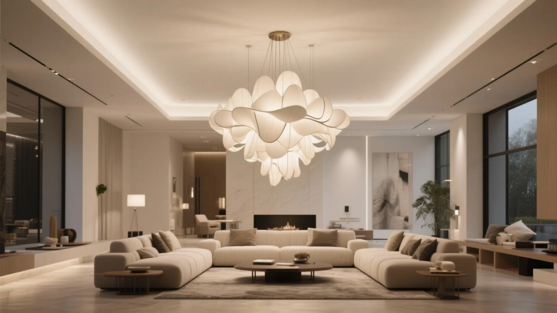 2. Statement Lighting Over the Lounge