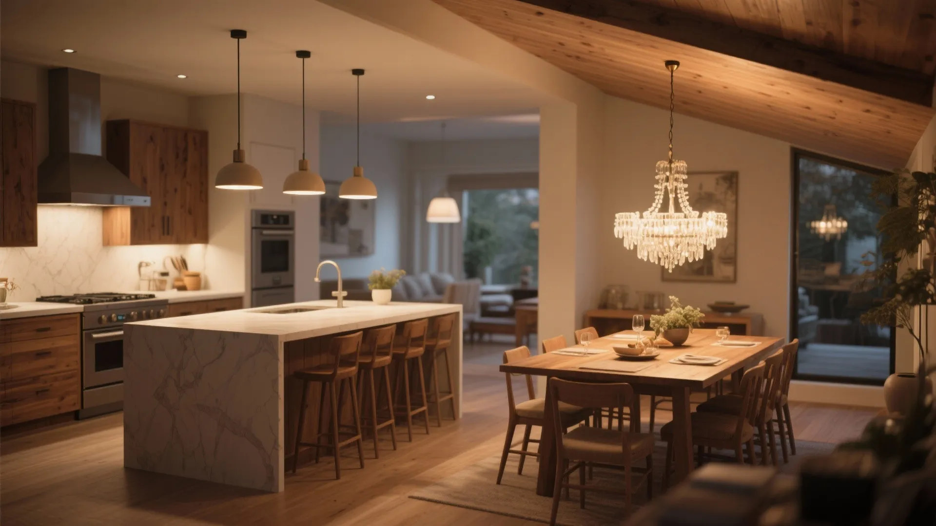 Statement lighting creating zones