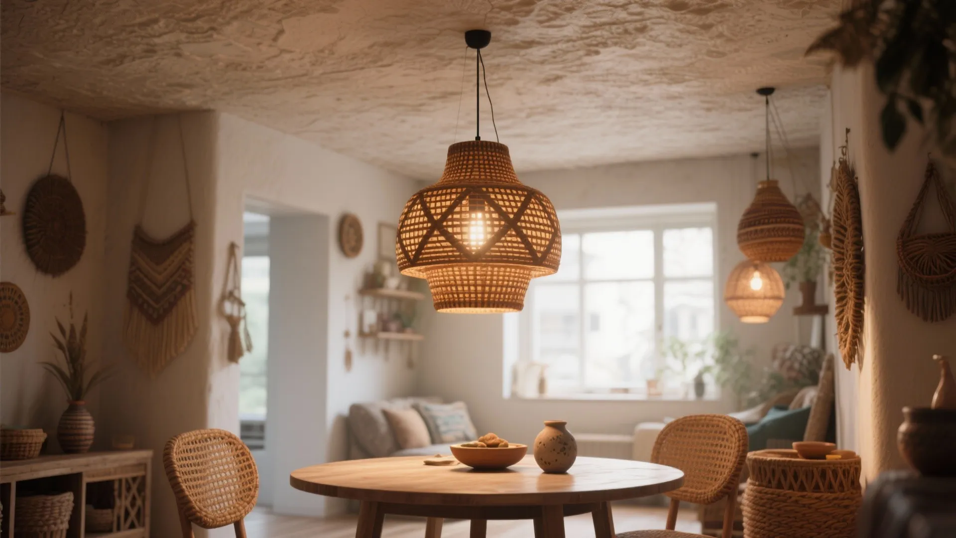 3. Statement Lighting Over Casual Table