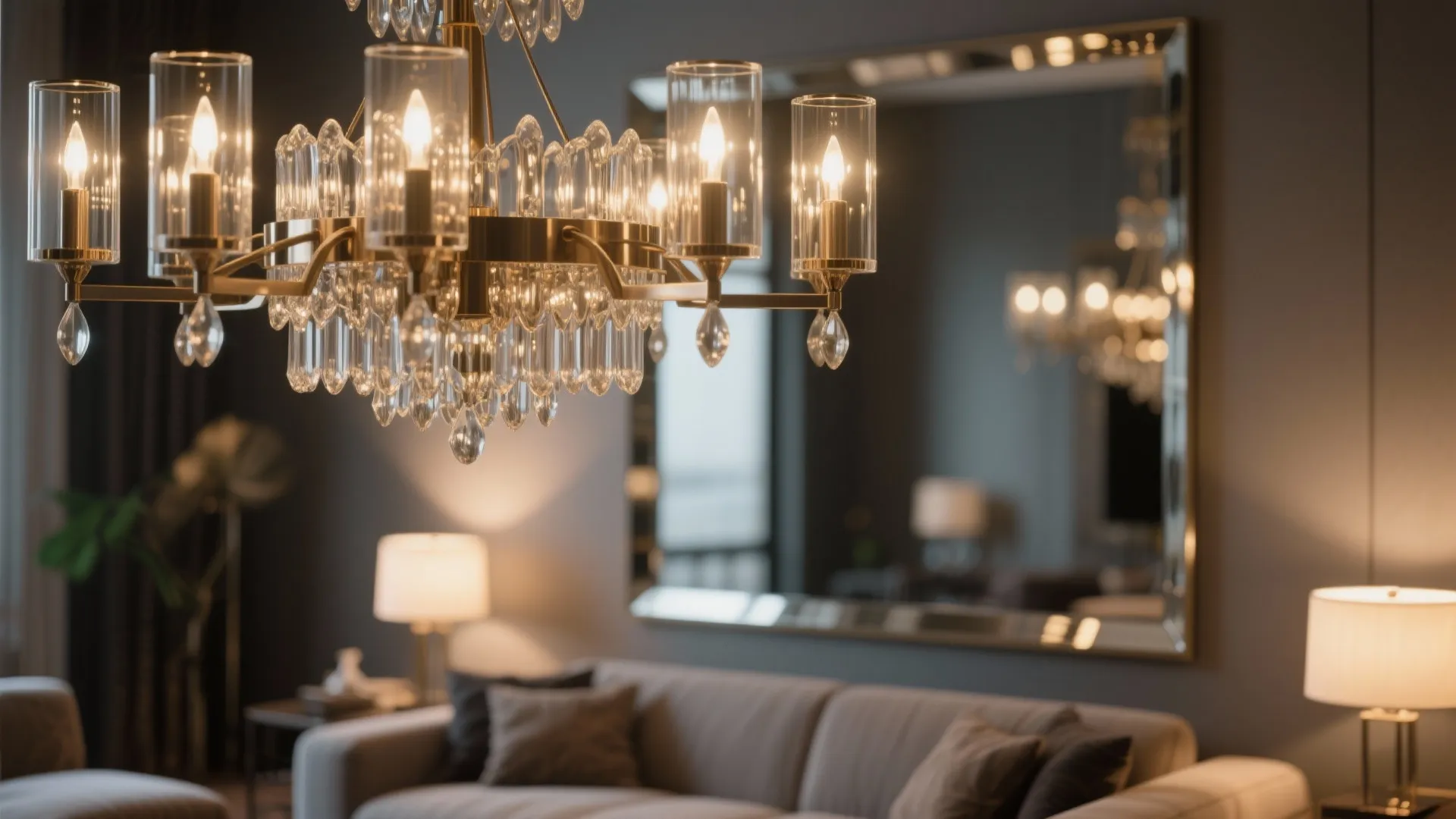 3. Statement Lighting and Reflective Surfaces