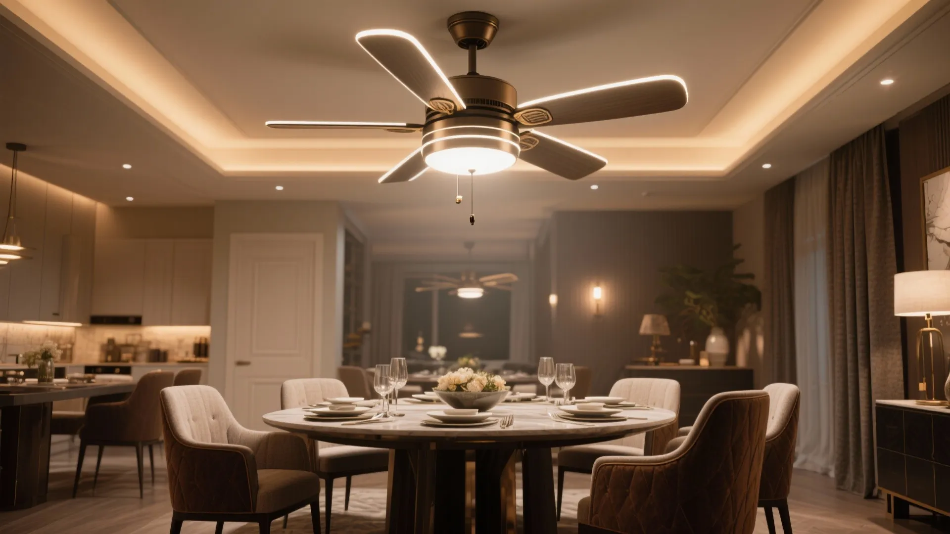2. Statement Fans with Integrated Lighting