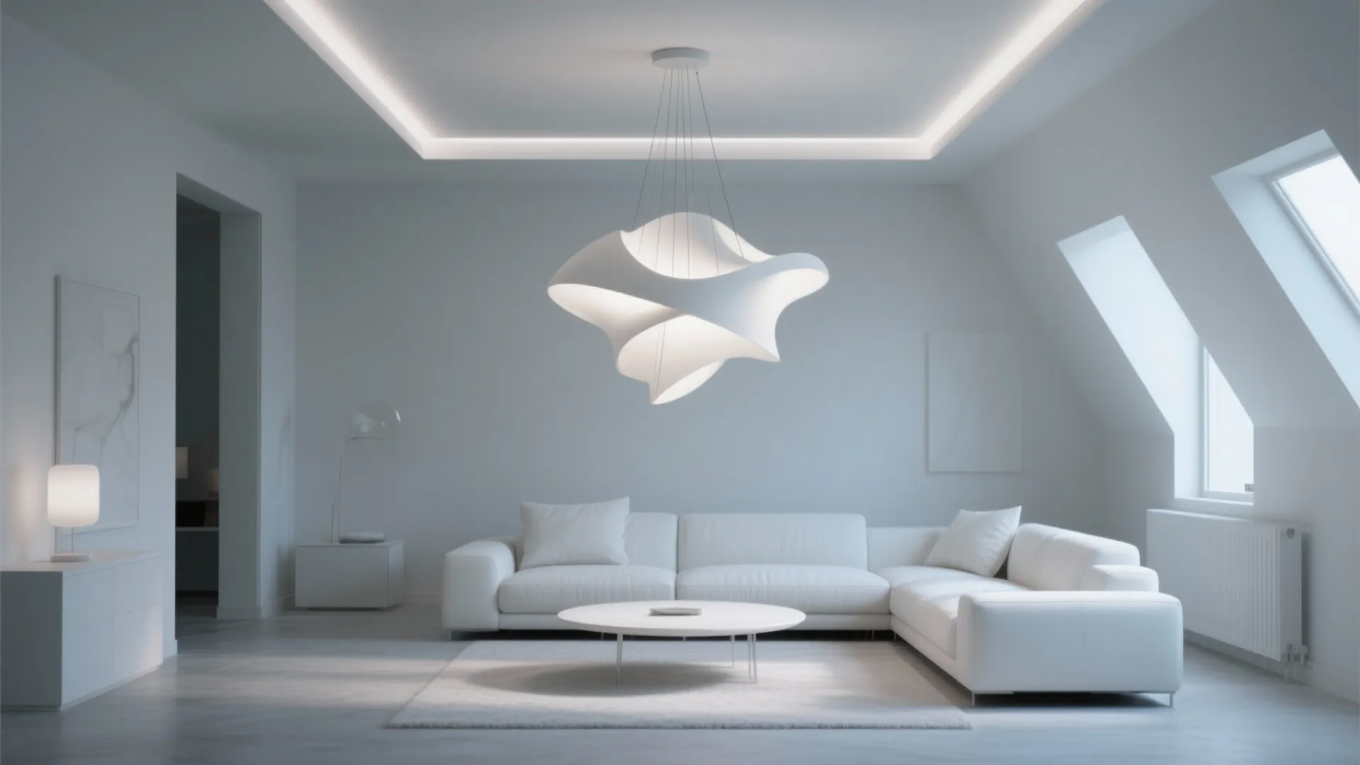 3. Statement Lighting in White Spaces