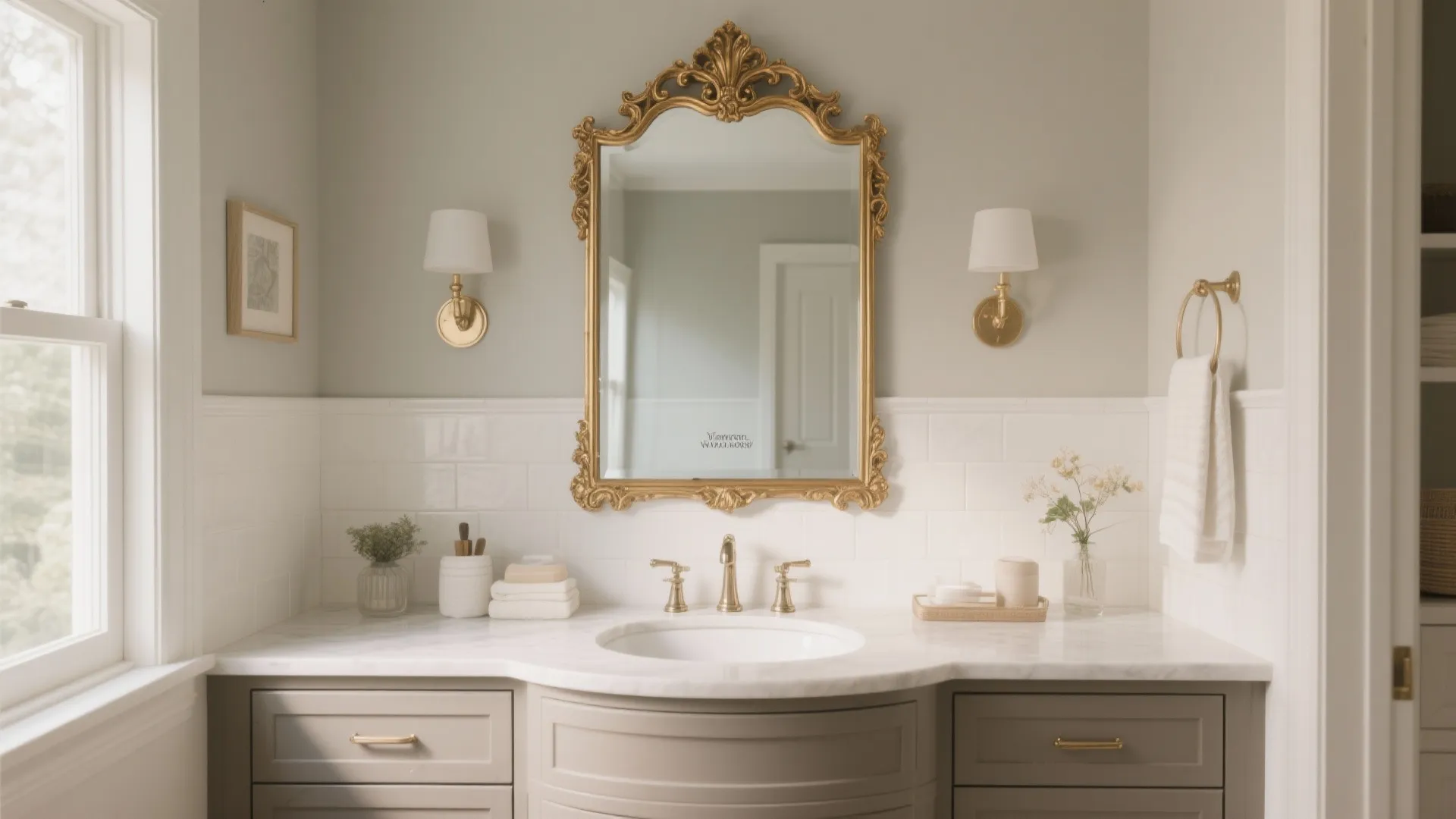 7. Statement Mirror Over a Subtle Backsplash