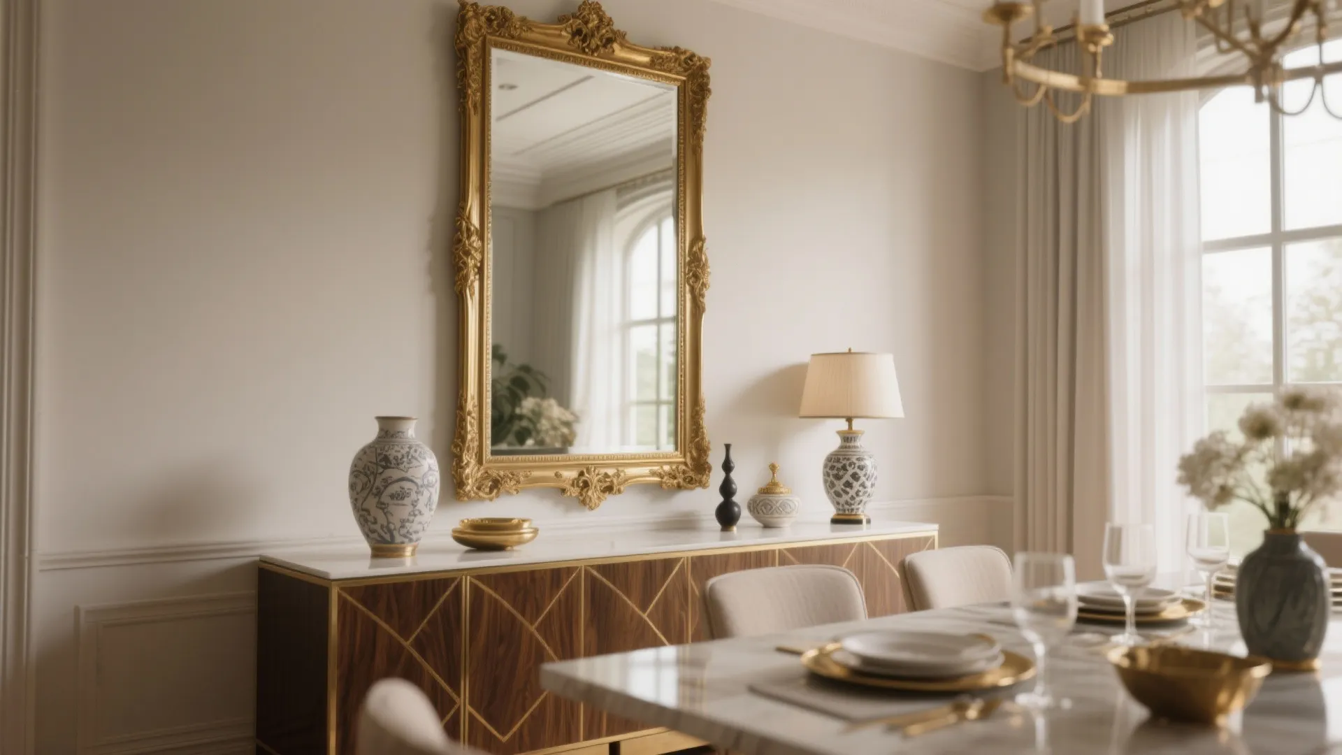 1. Full-length statement mirror behind a buffet