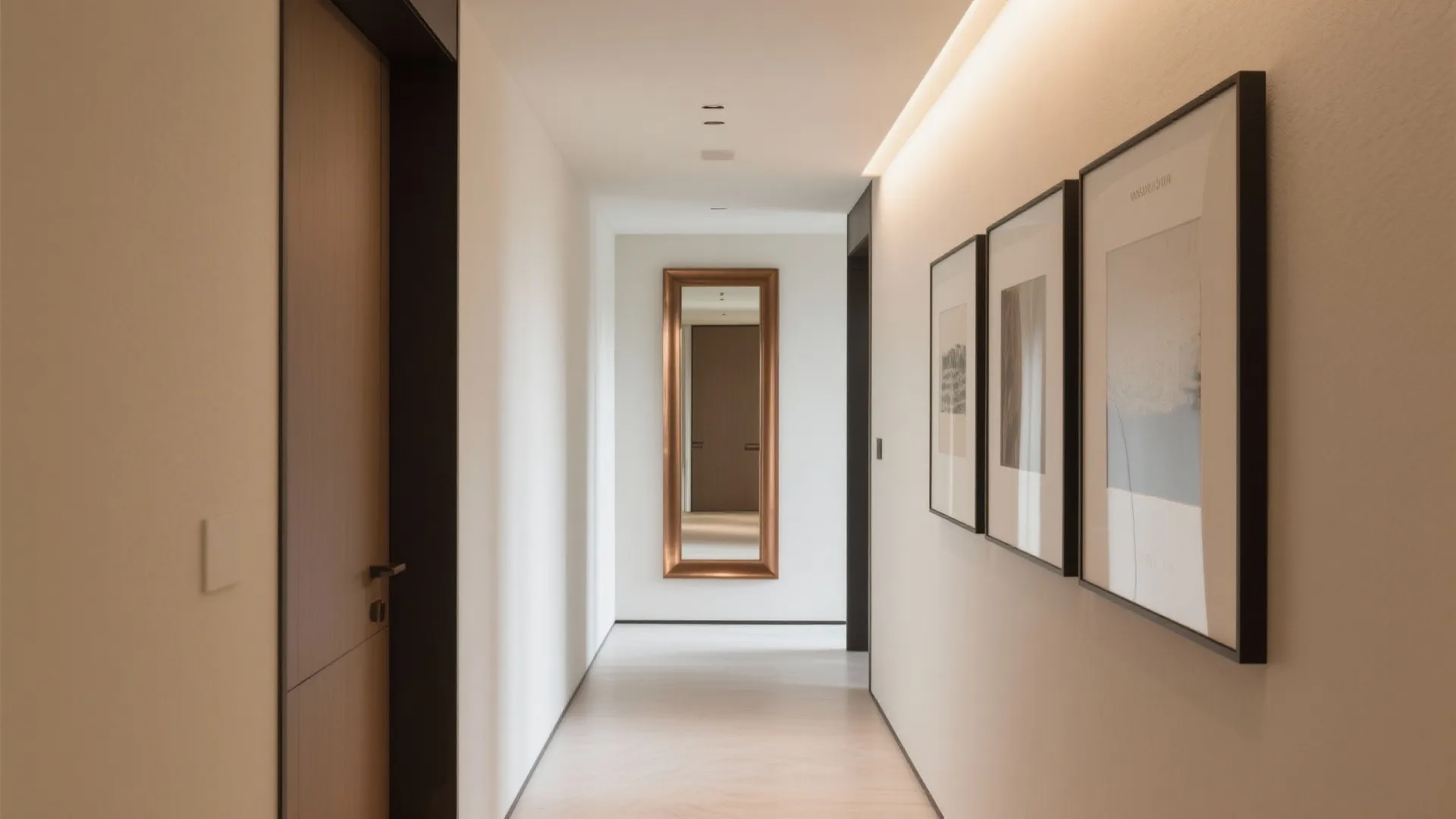 Statement mirror and art grid for depth