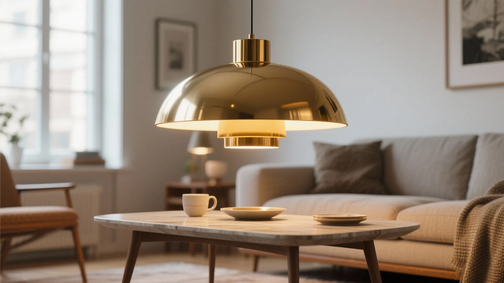 2. Statement Pendant Above the Coffee Table