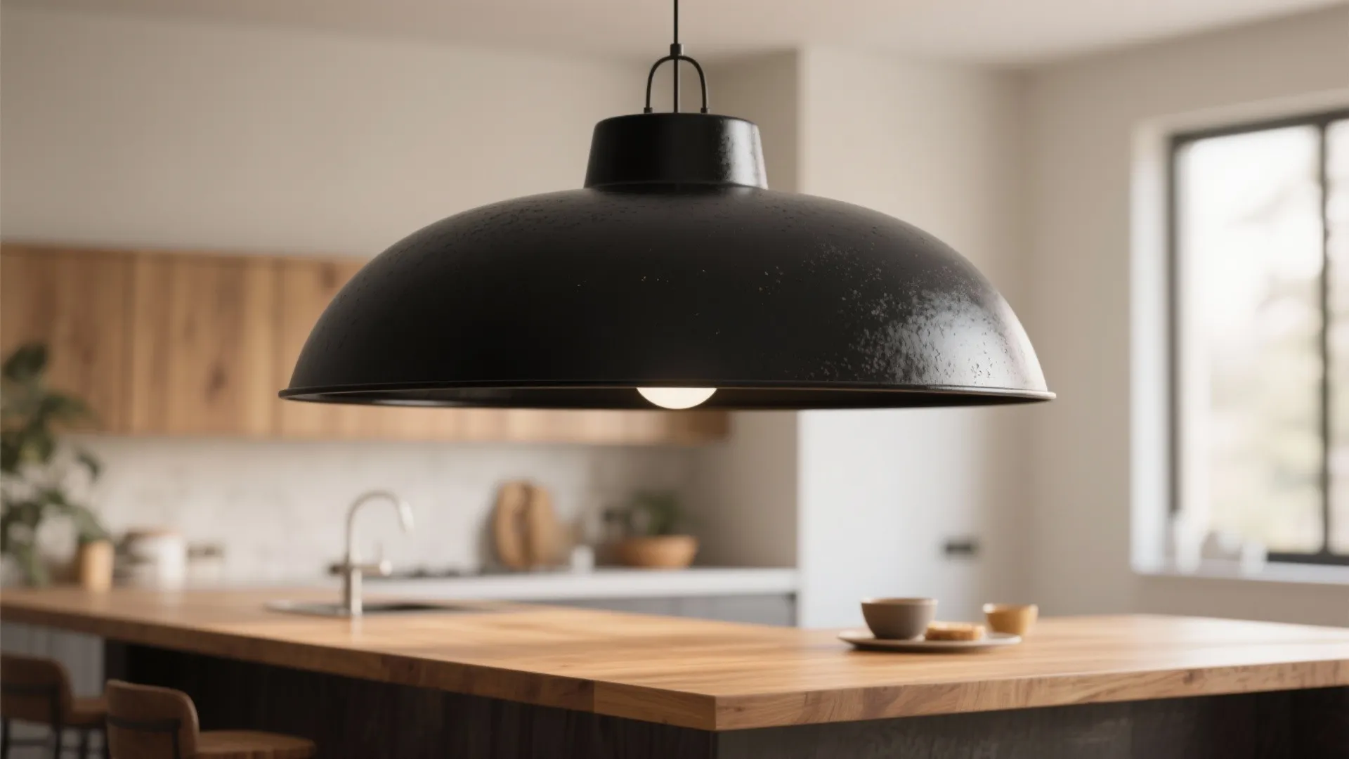 1. Single Statement Pendant over a breakfast bar