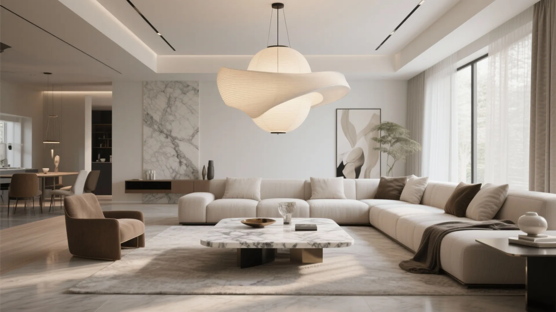 3. Statement Pendant Lamps Over Coffee Tables