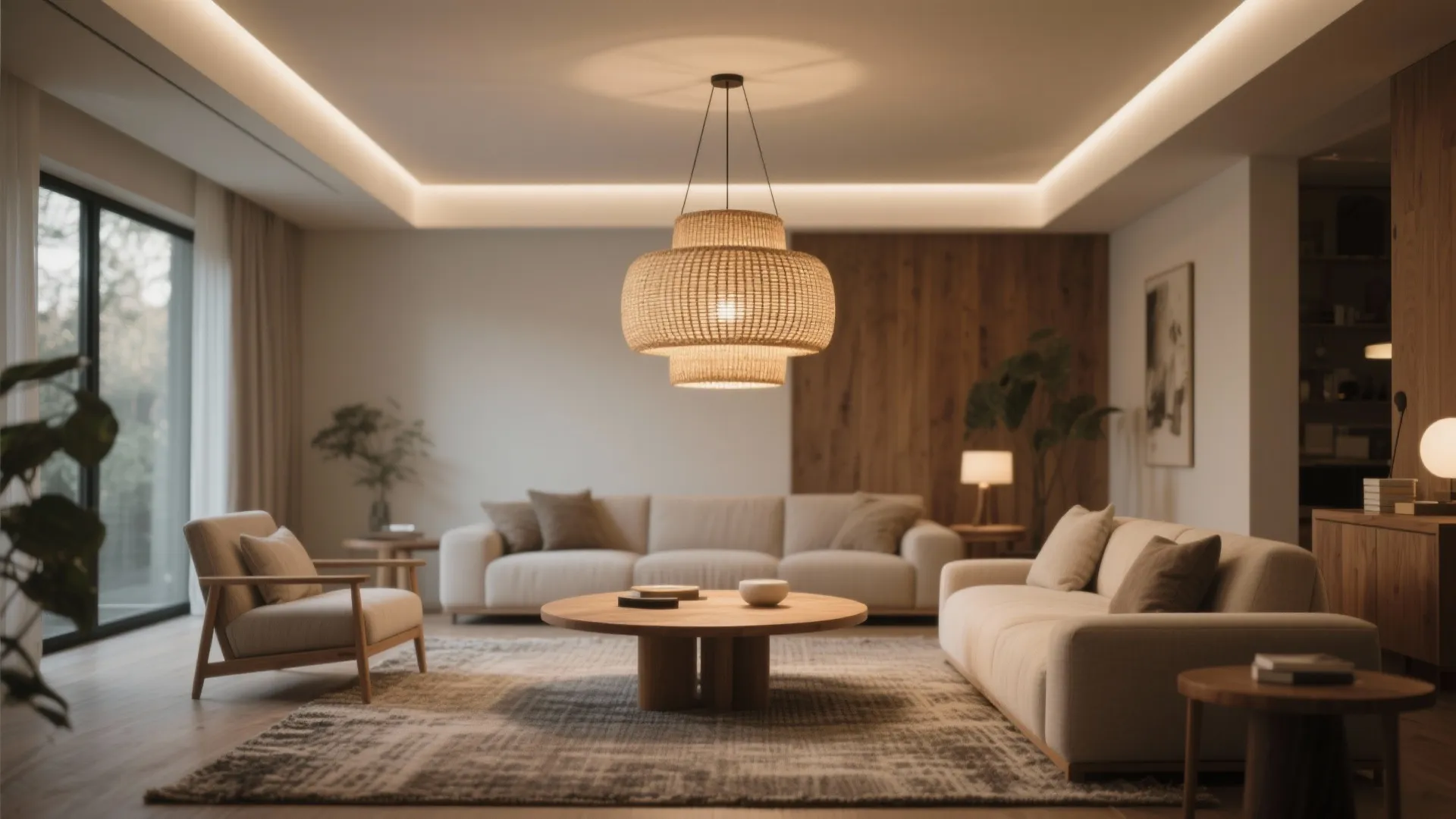 2) Statement pendant or chandelier to anchor the room