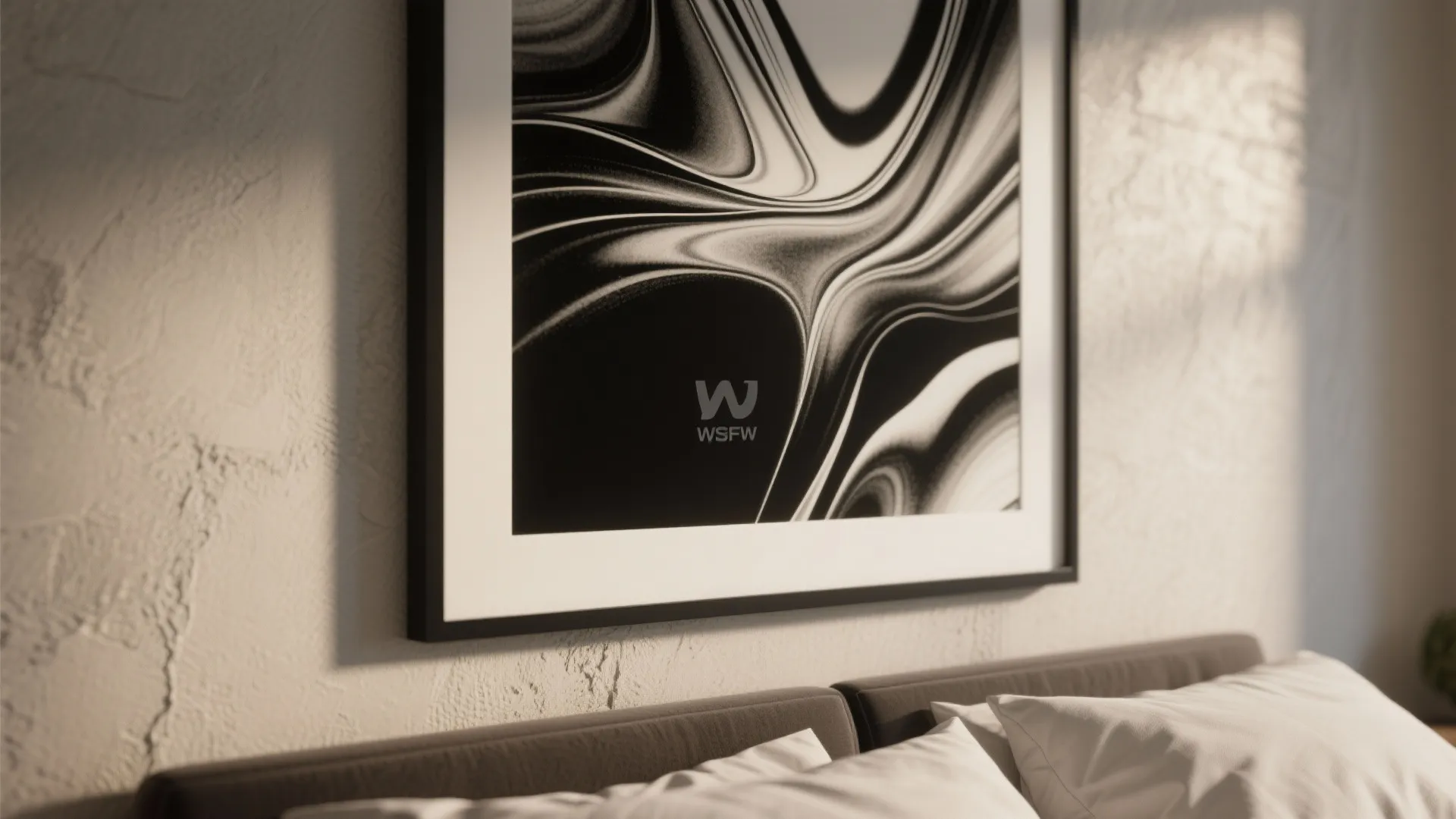 1. One large statement print over the bed