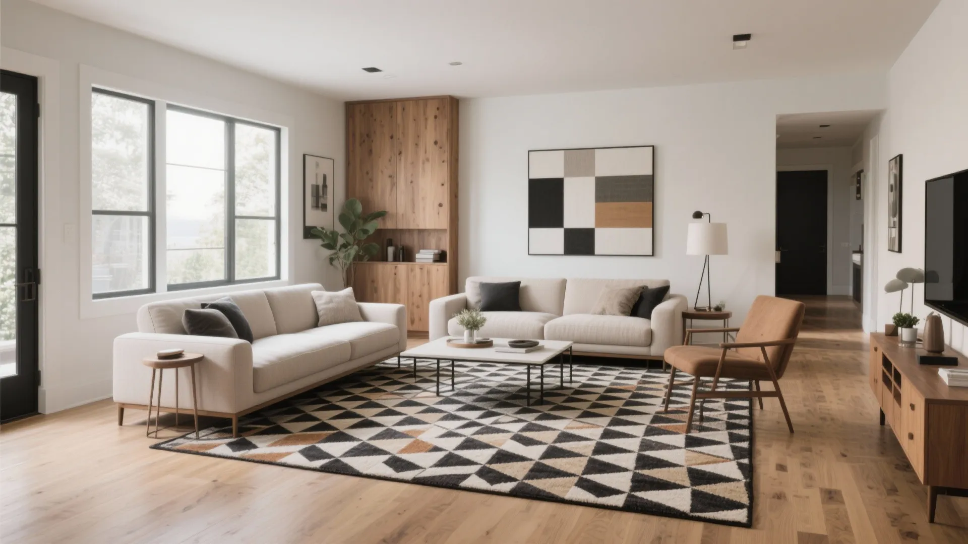 Statement rug for visual anchor