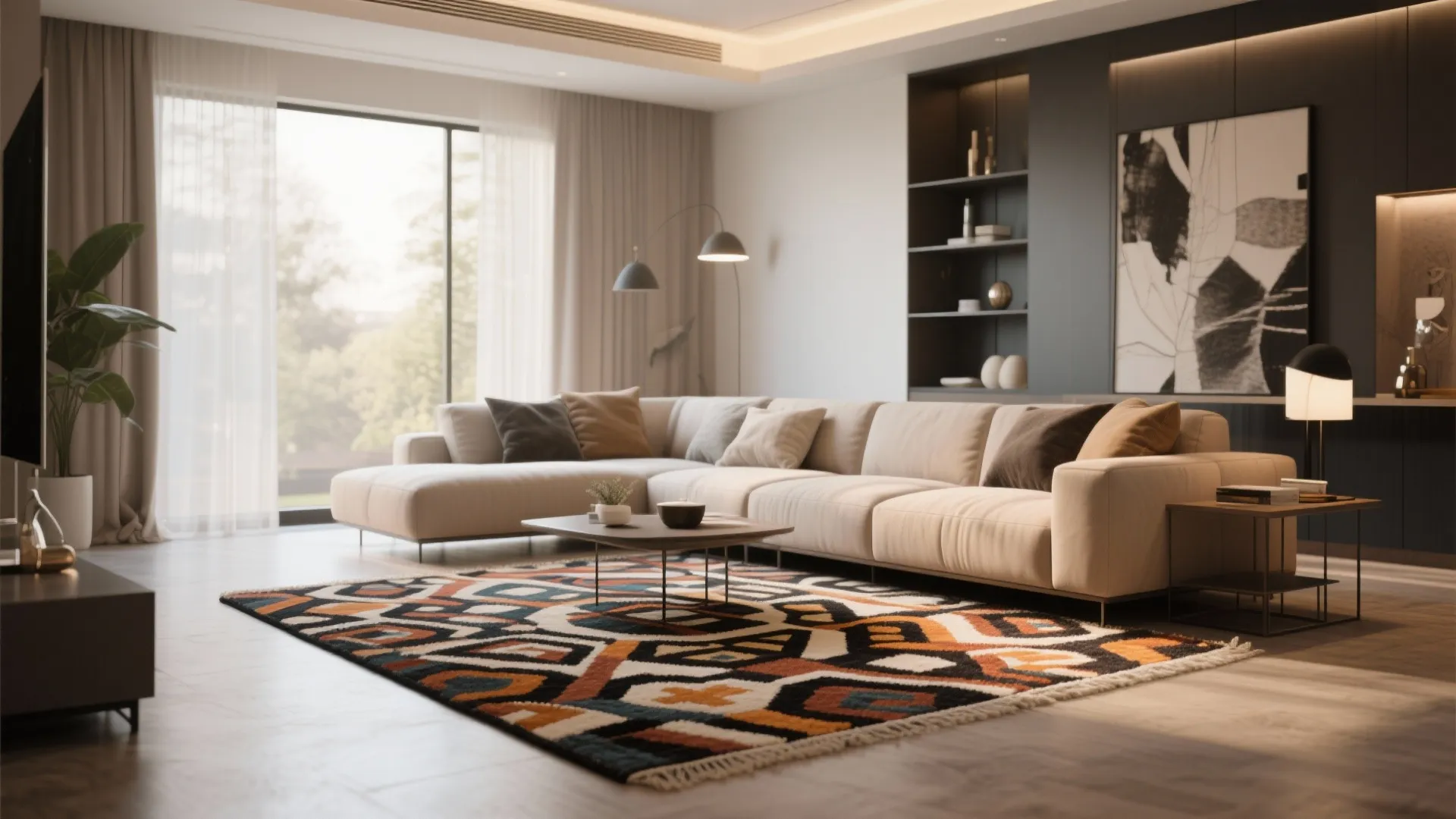 6. Statement Rug to Anchor the Seating Area