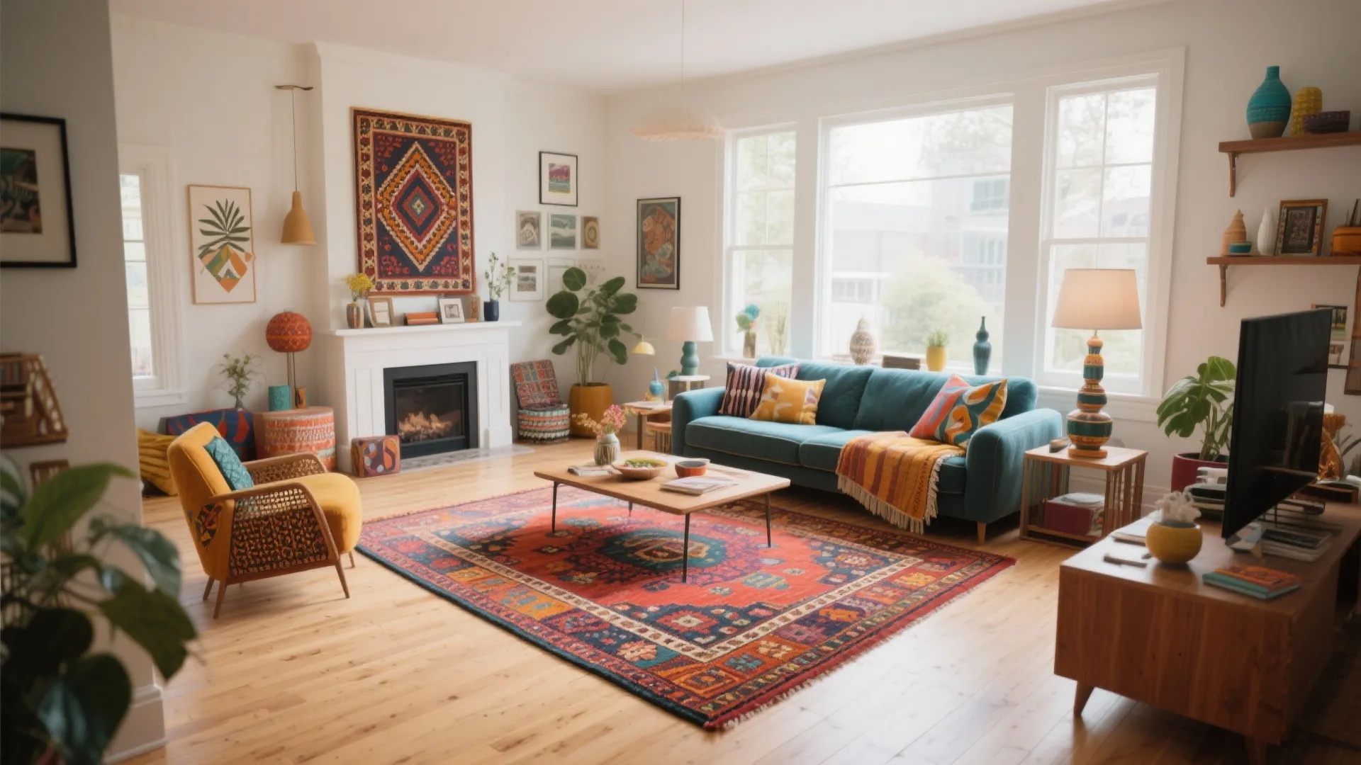 10. Statement Rugs Over Pale Floors