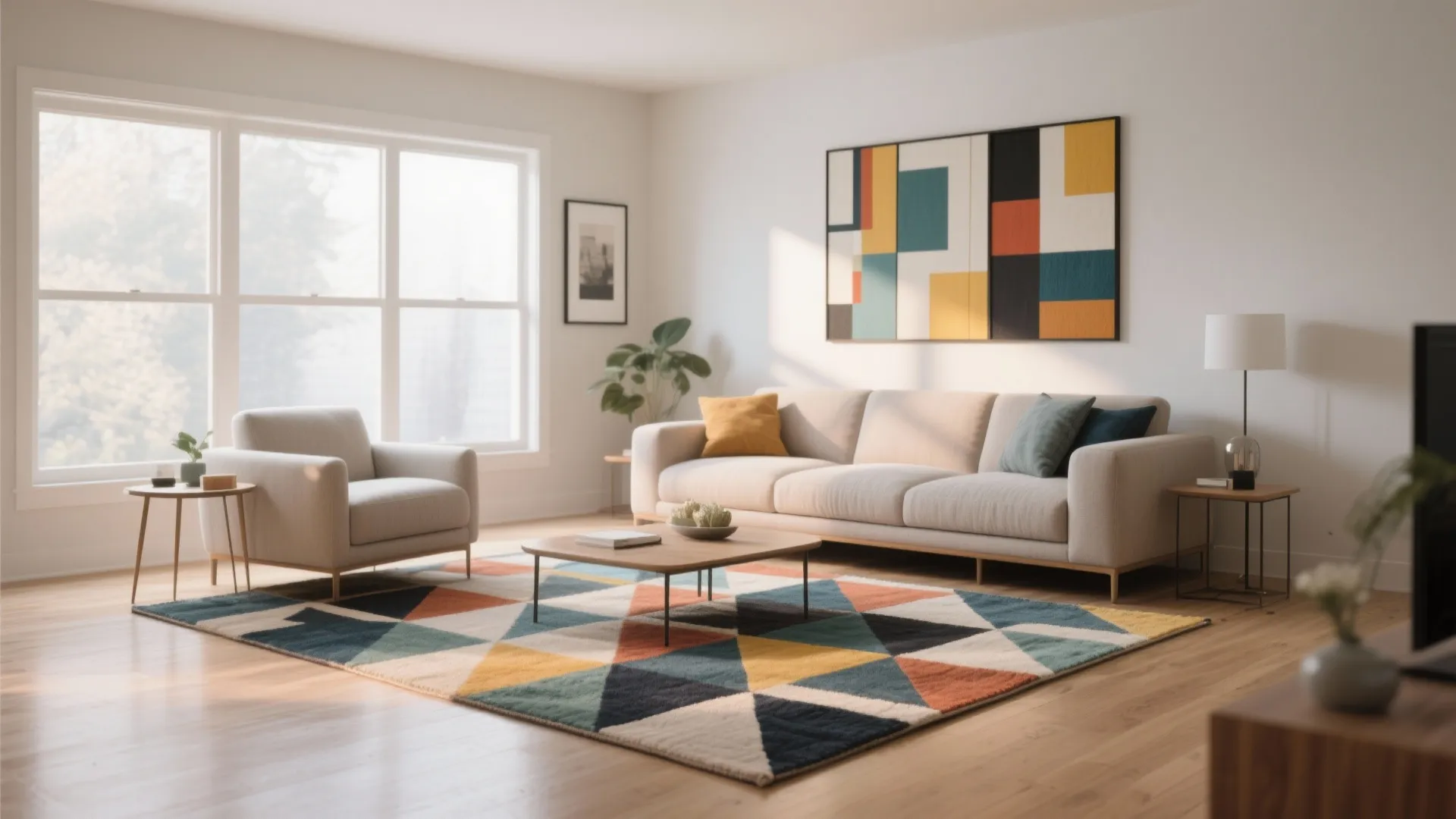 3. Statement Rug for Anchoring the Room