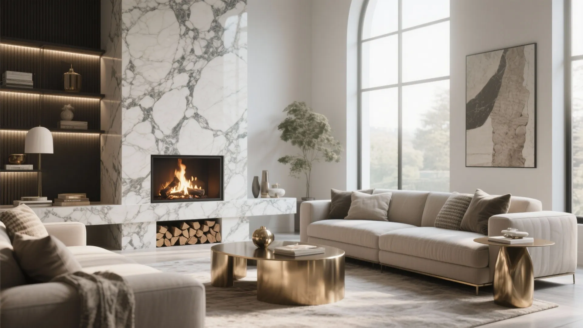 Log burner with luxurious marble surround