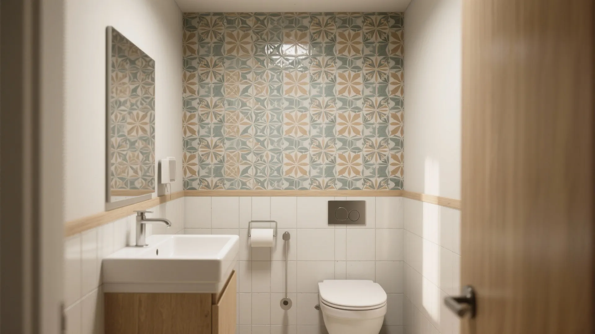 4. Bold tile or wallpaper on one wall
