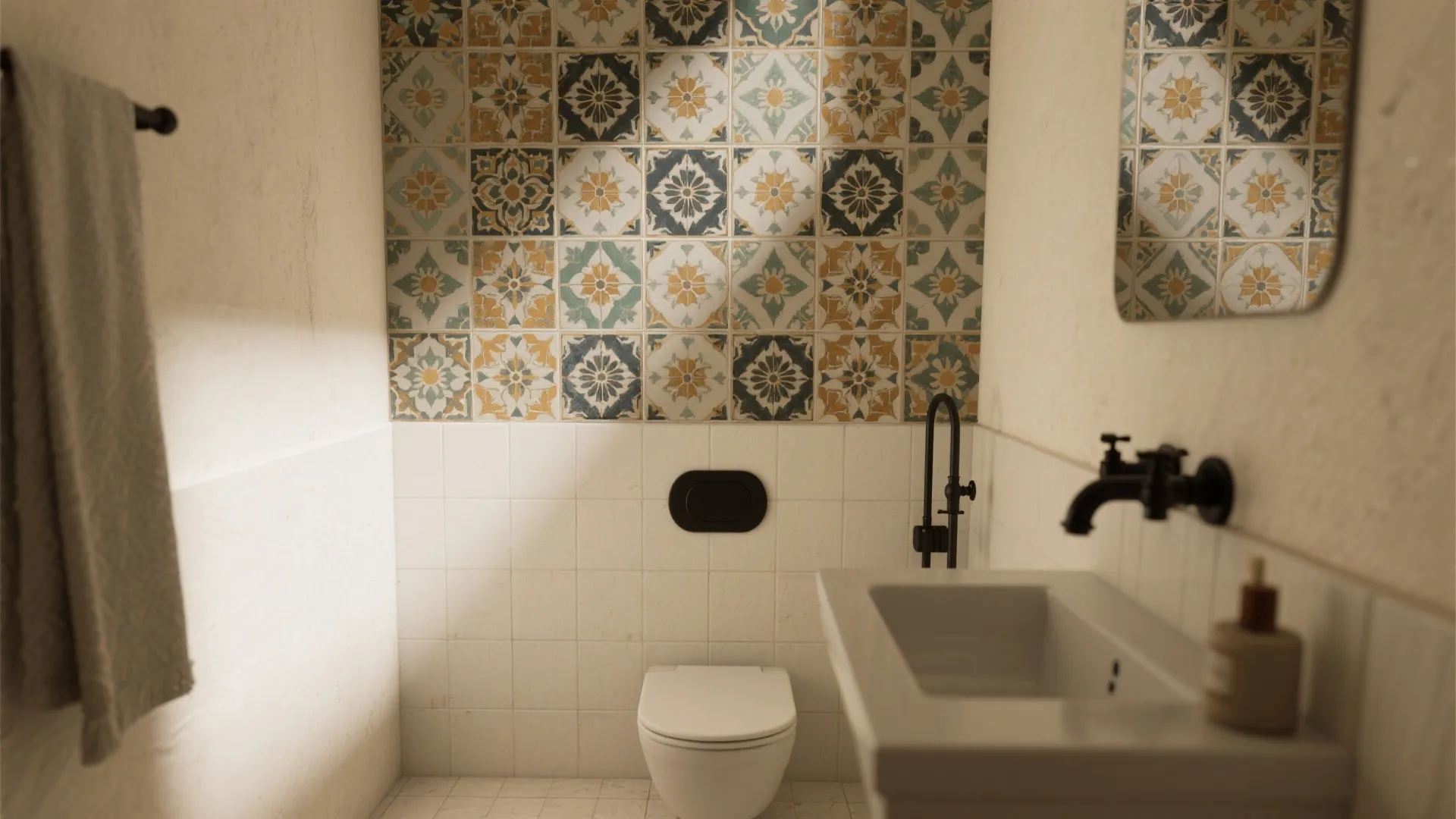 4. Statement tile + muted fittings