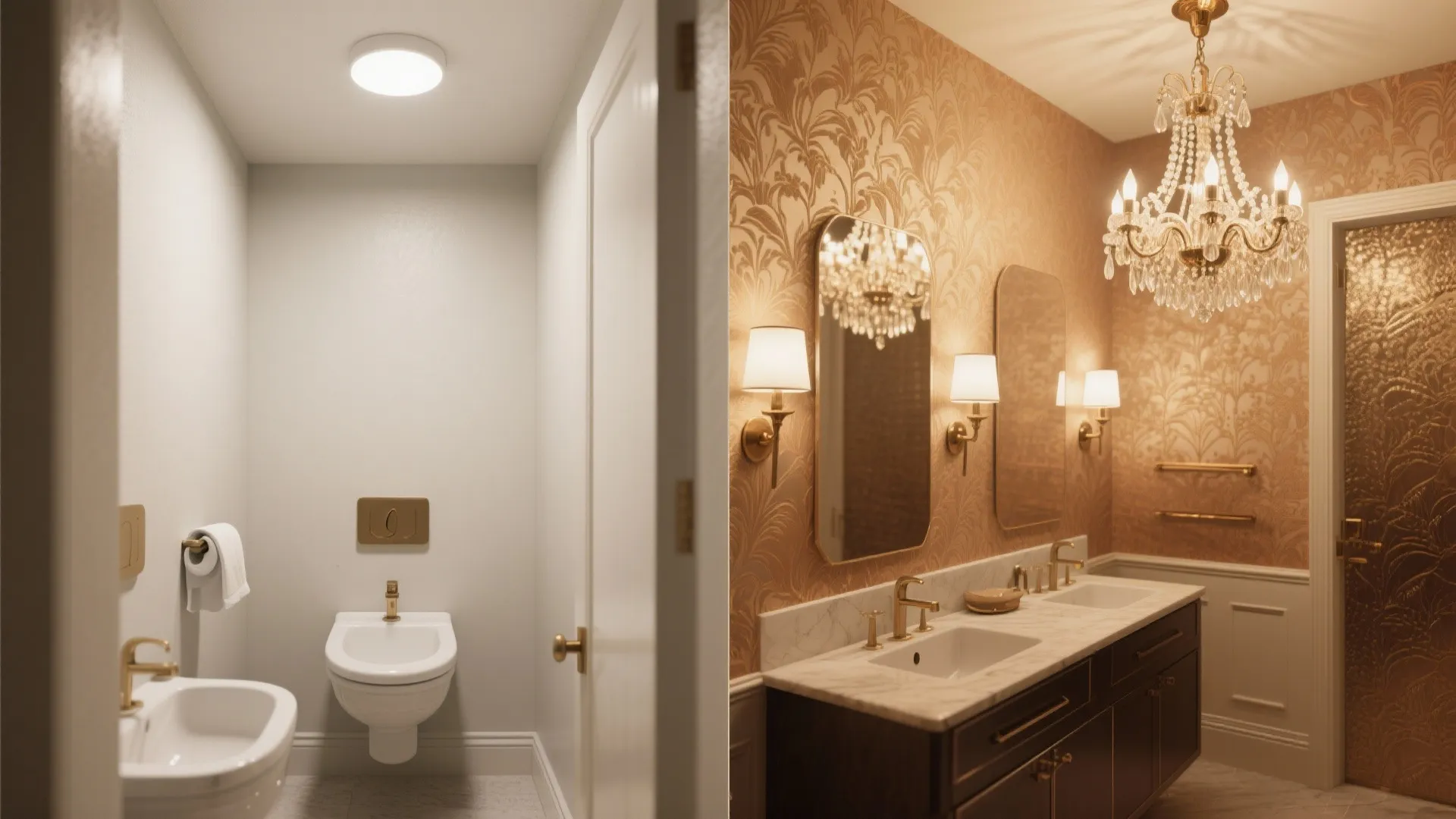 5. Statement chandelier plus subtle wall lights