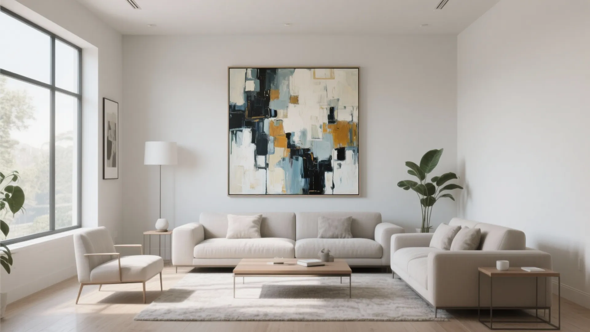 Large abstract wall art in a modern living room