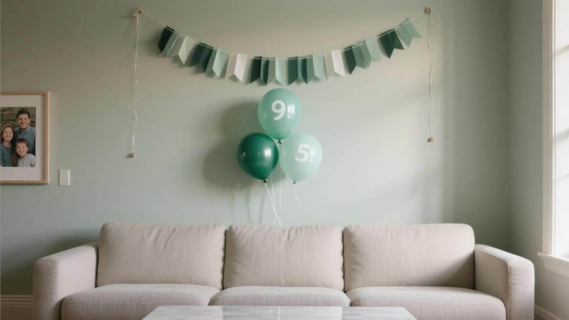 4) Statement Wall: Paper Garland + Low-Profile Balloon Cluster