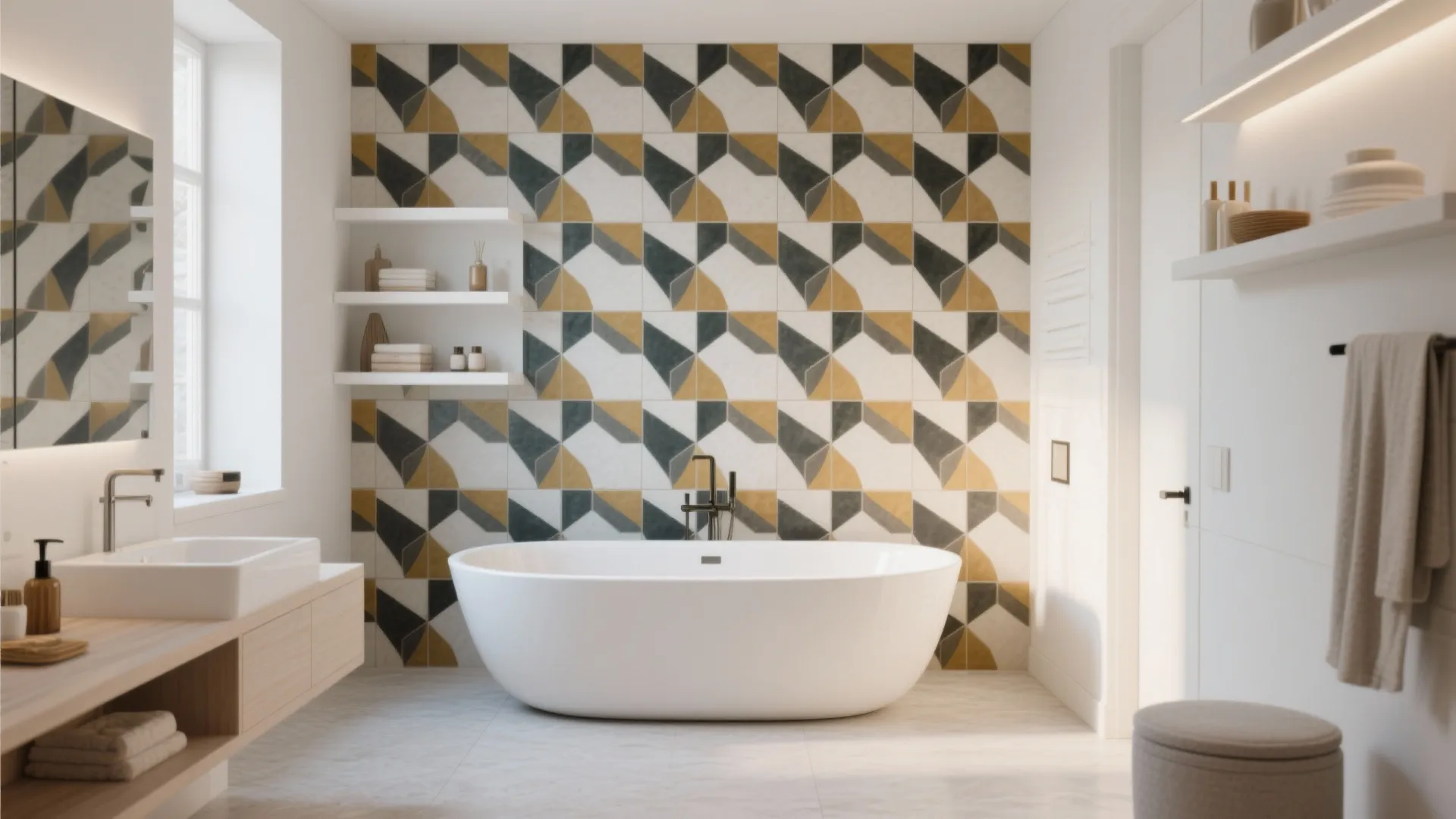 2. Statement Wall Behind the Tub