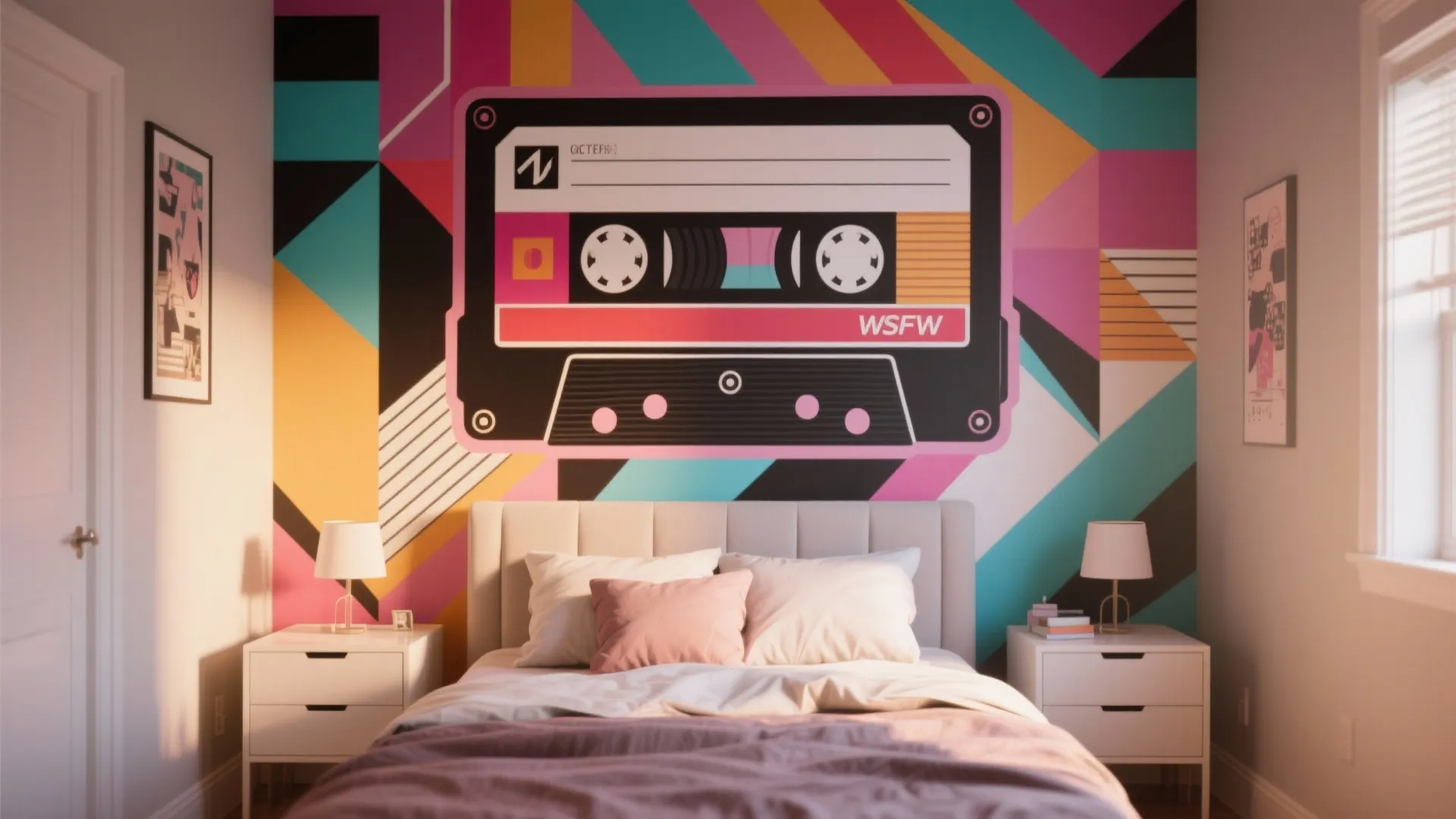 2. Statement wall with custom wallpaper CC