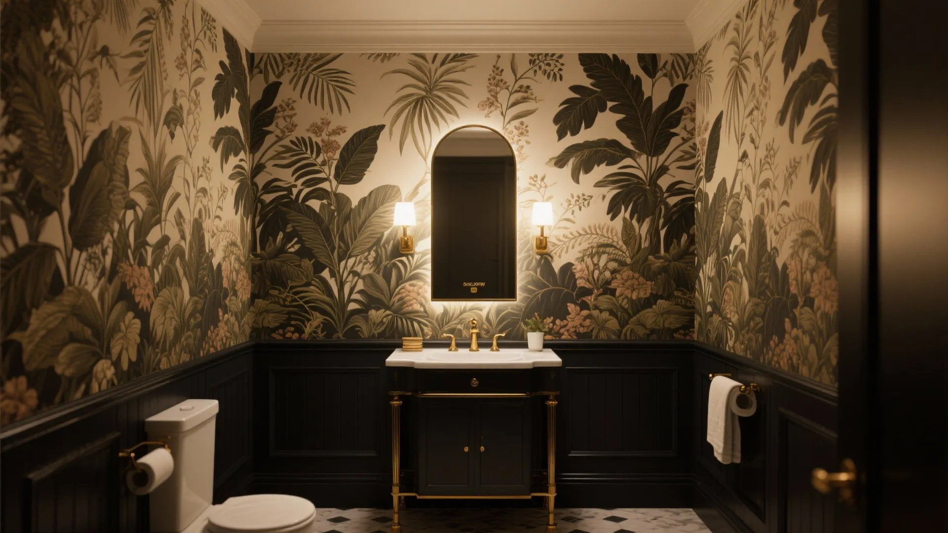 Statement Wallpaper with High-Contrast Millwork