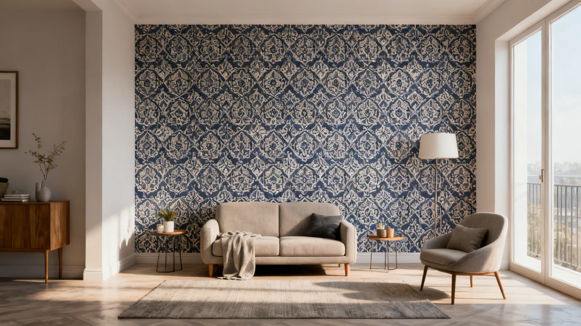 4. Statement Wallpaper Behind the Sofa