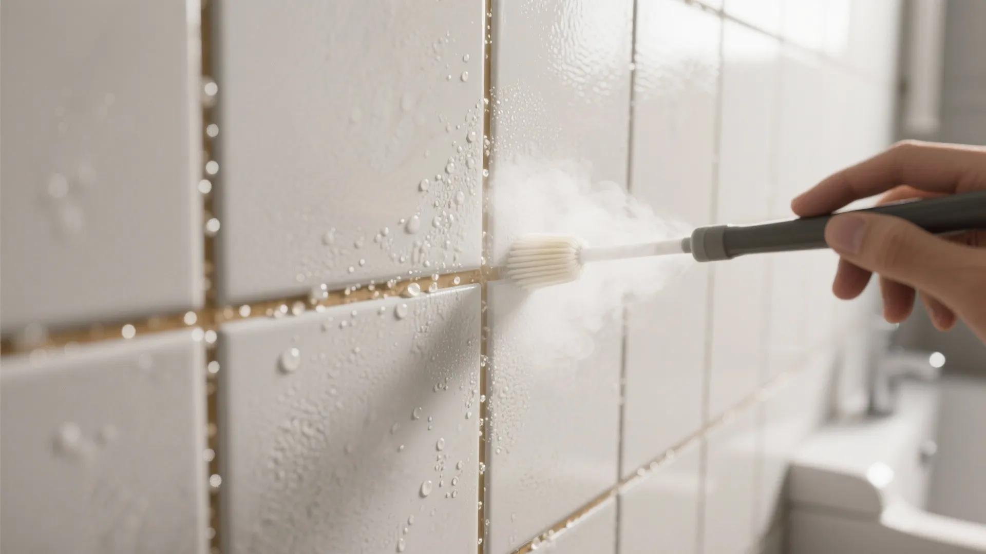 2) Steam first, then mild alkaline for grout lines