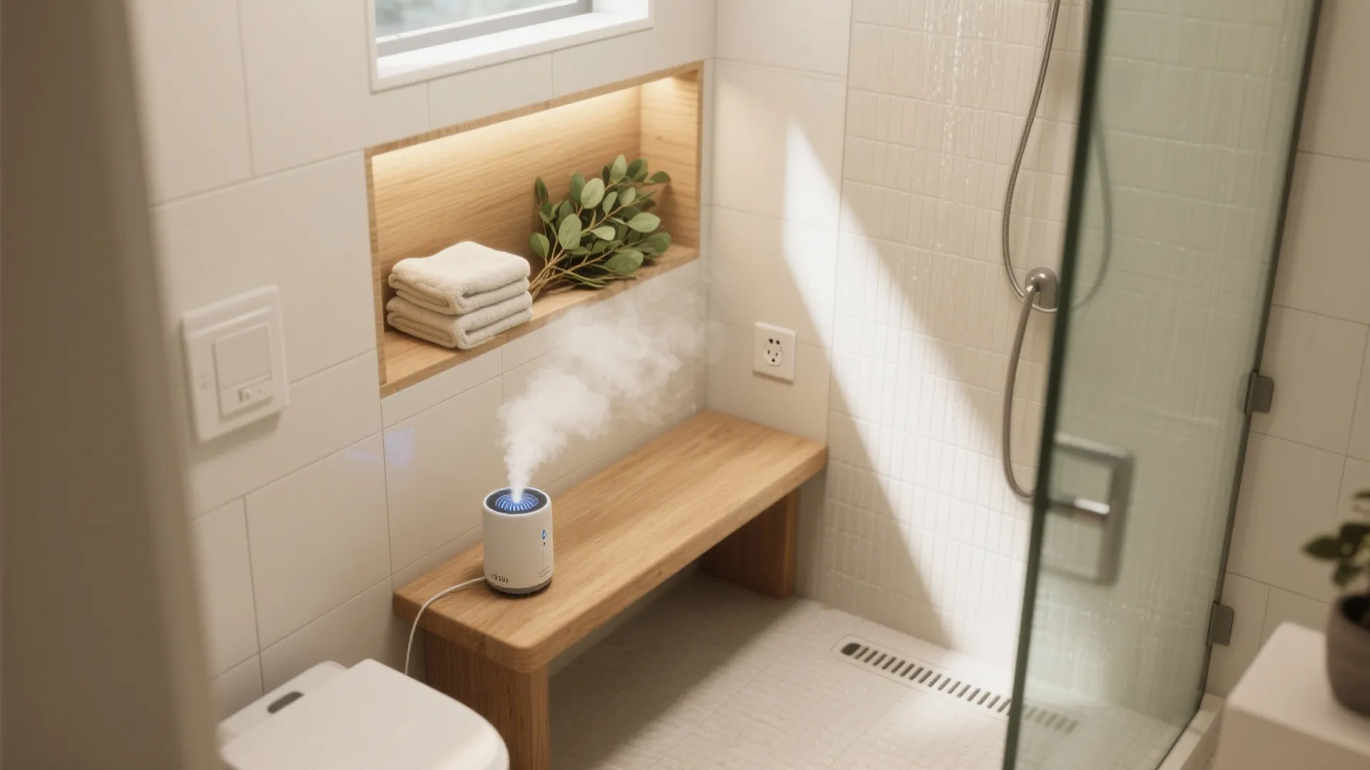 2) Steam-lite ritual with a compact bench and aromatherapy