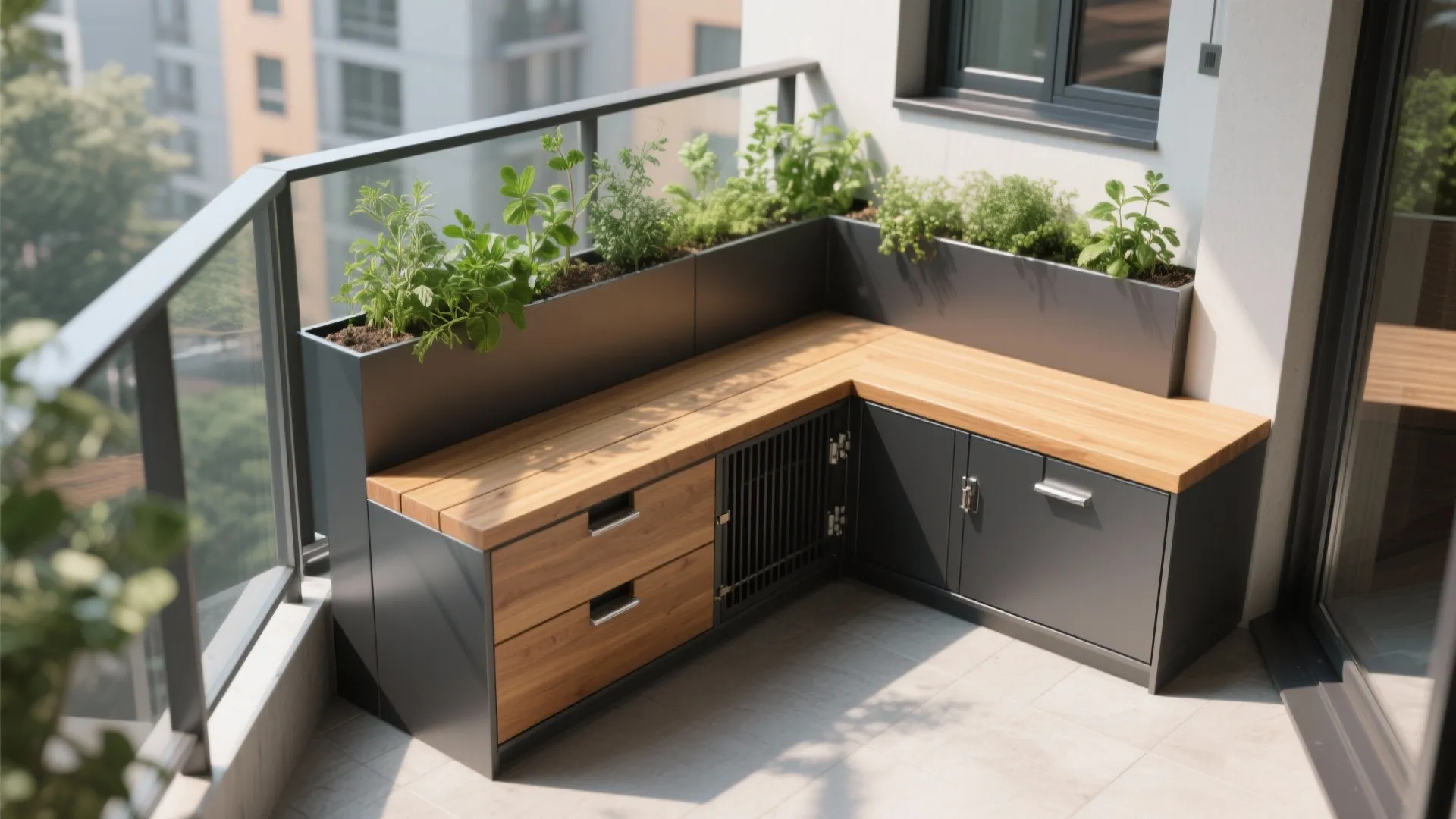 Built-in Bench and Planter Box (Steel + Wood)